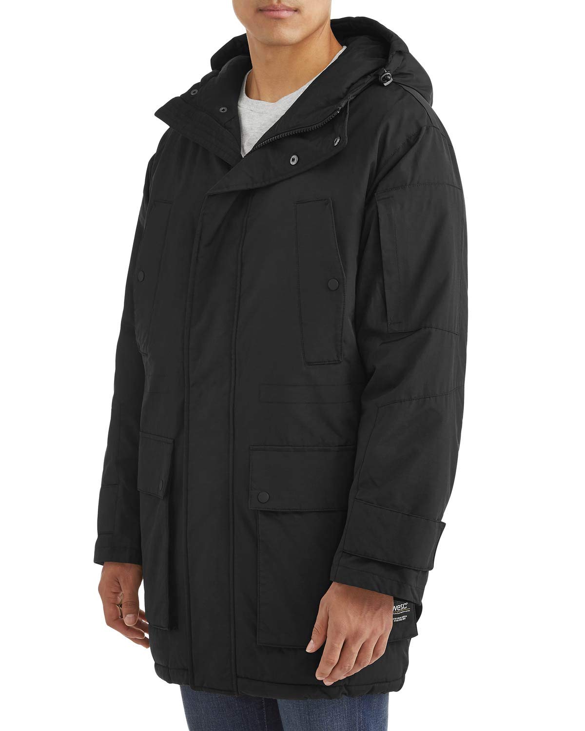 WeSC Men's All-Weather Padded Parka Jacket - Large (Size 5) Black - Waterproof Winter Coat for Outdoor Activities & Urban Commuting