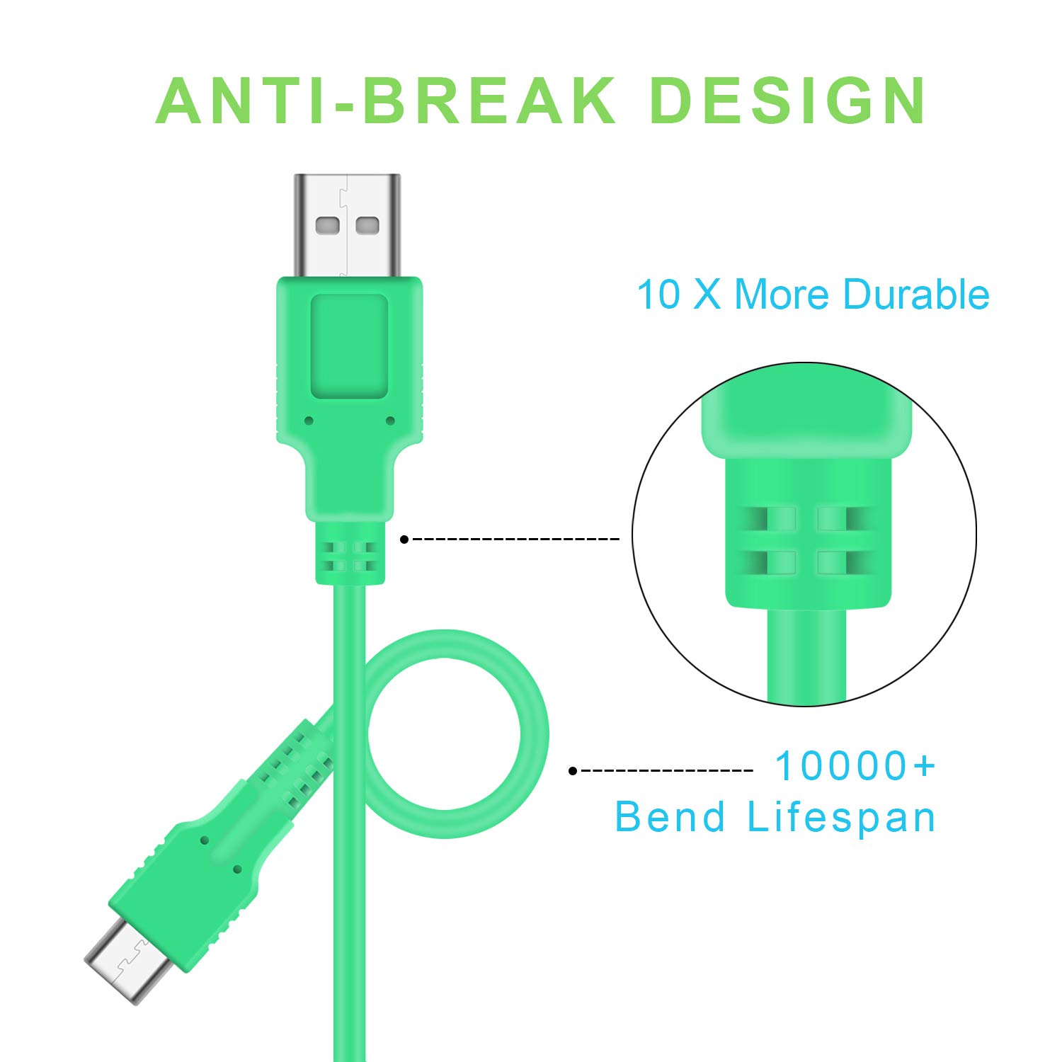 ECHZOVE Fast Charging Cable for Nintendo Switch & Pro Controllers - 4.92ft Green USB-C Cord | Perfect for Gaming at Home or On-The-Go