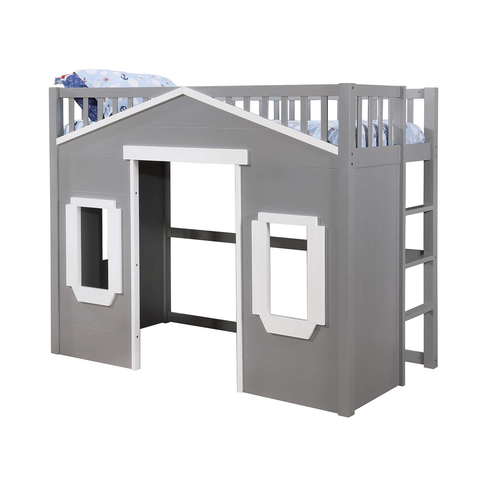 Daileas Contemporary Wood Twin Loft Bed with Ladder - Space-Saving Gray & White Design for Kids & Teens - Perfect for Small Bedrooms, Dorms & Studio Apartments