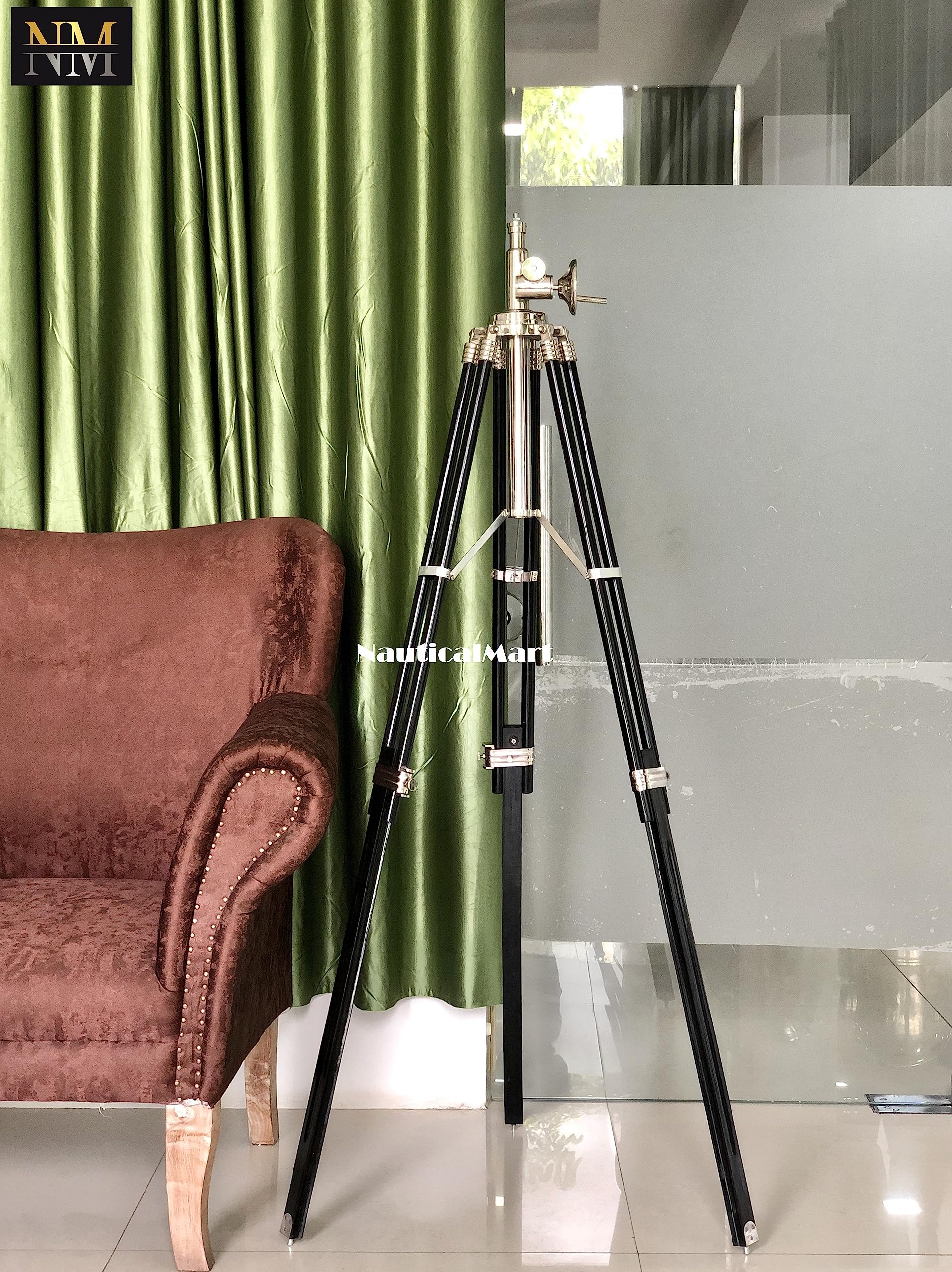 NauticalMart Royal Marine Designer's Tripod Floor Lamp for Living Room, Bedroom & Office - Modern Adjustable Standing Light with 3-Leg Base (Shade Not Included) - Perfect for Reading, Decor & Ambient Lighting