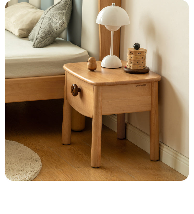 Solid Wood Modern Kids Nightstand - Beech & Rubber Wood Bedside Table for Children's Room - Perfect for Bedrooms, Nurseries, and Dorm Rooms
