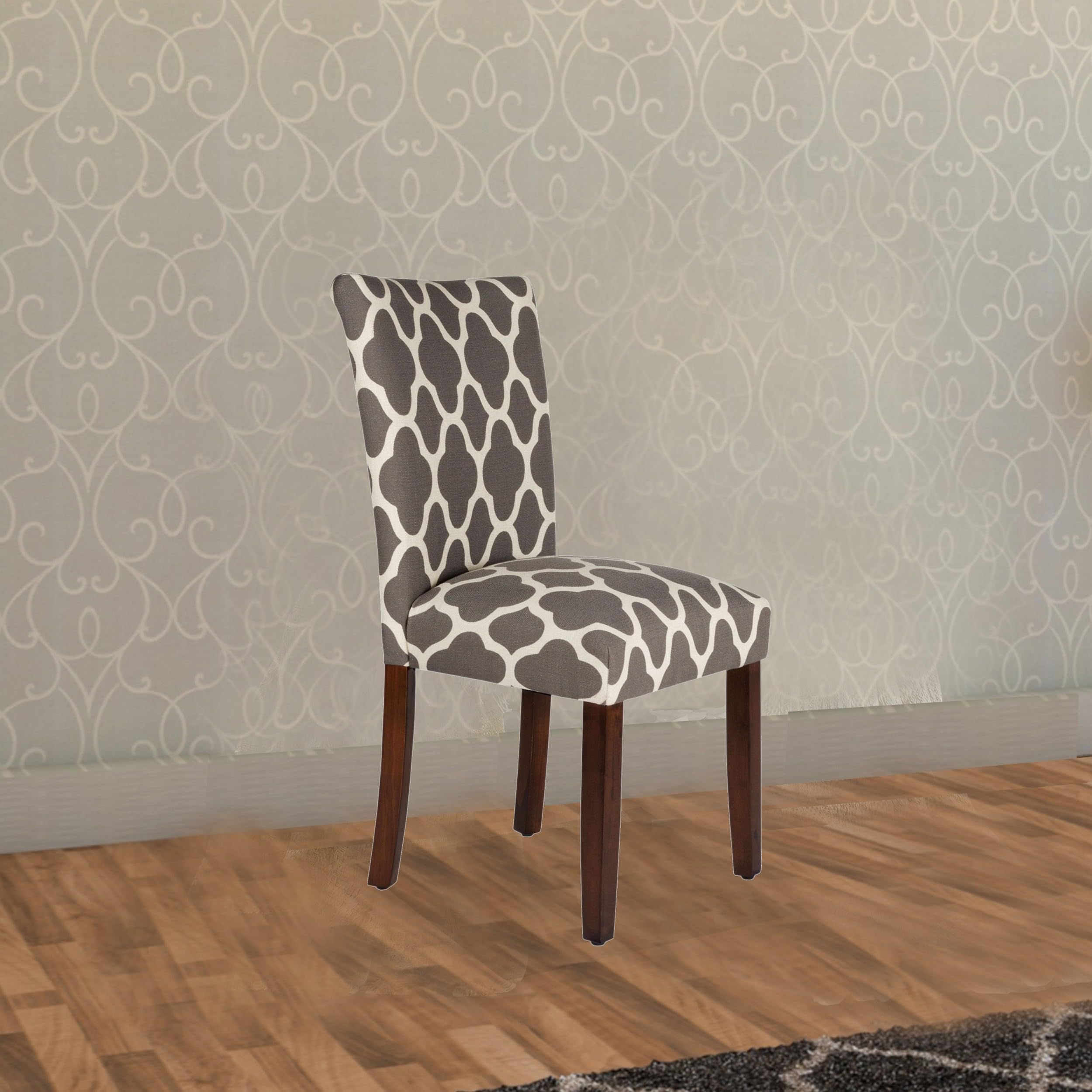 HomePop Parsons Classic Upholstered Dining Chairs Set of 2 - Grey and Cream Geometric Pattern Modern Accent Chairs for Dining Room, Kitchen, Office or Living Room Decor