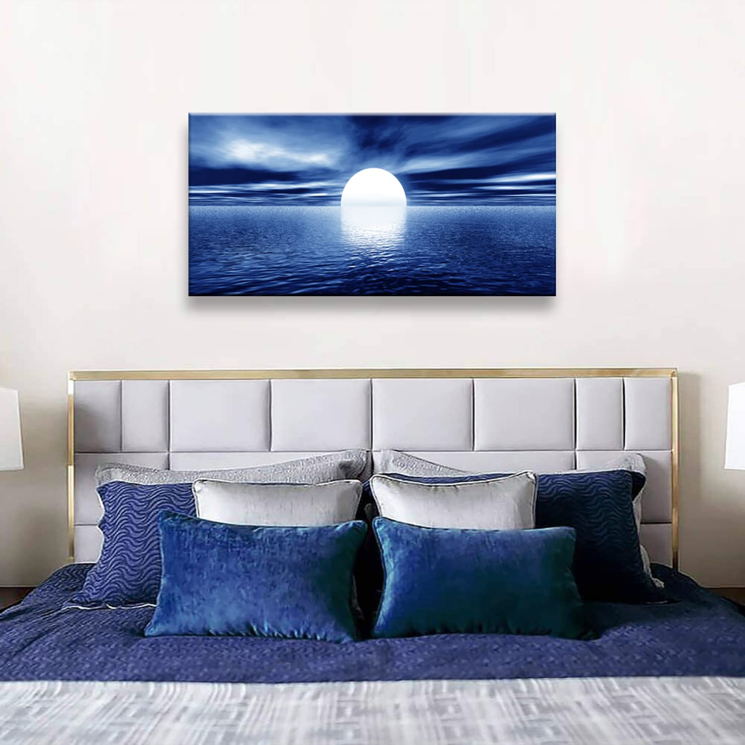 Ocean Wall Art Canvas Print - Blue Sea Landscape Painting for Bedroom, Living Room, Bathroom & Office Decor | Framed Ready to Hang | Coastal Themed Home Decoration for Beach House & Seaside Style Interiors