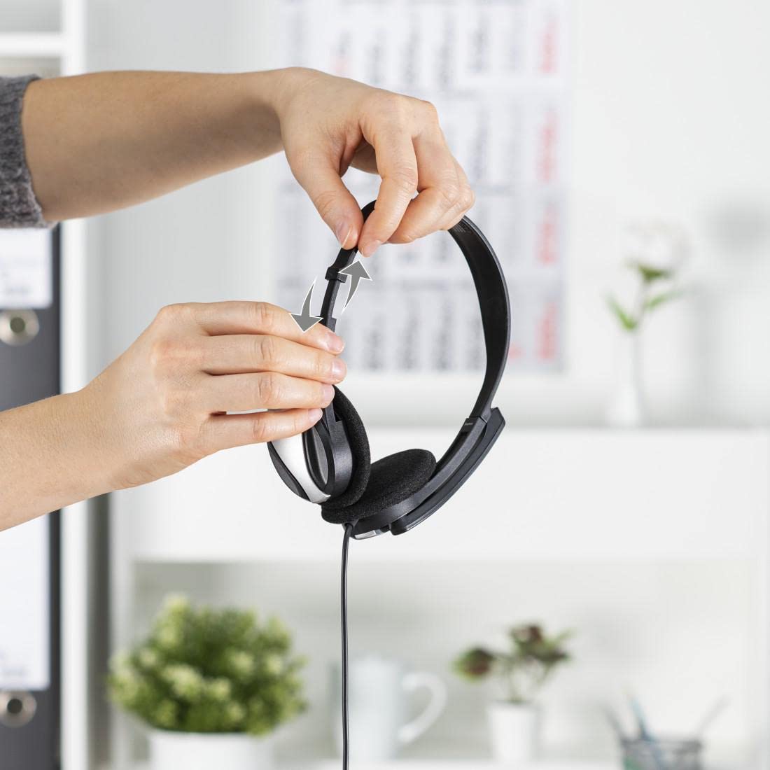 Hama HS-P100 Lightweight On-Ear Stereo Headset with Microphone & Volume Control - 2m Cable, 3.5mm Jack - Perfect for PC Gaming, Online Classes & Remote Work (Black)