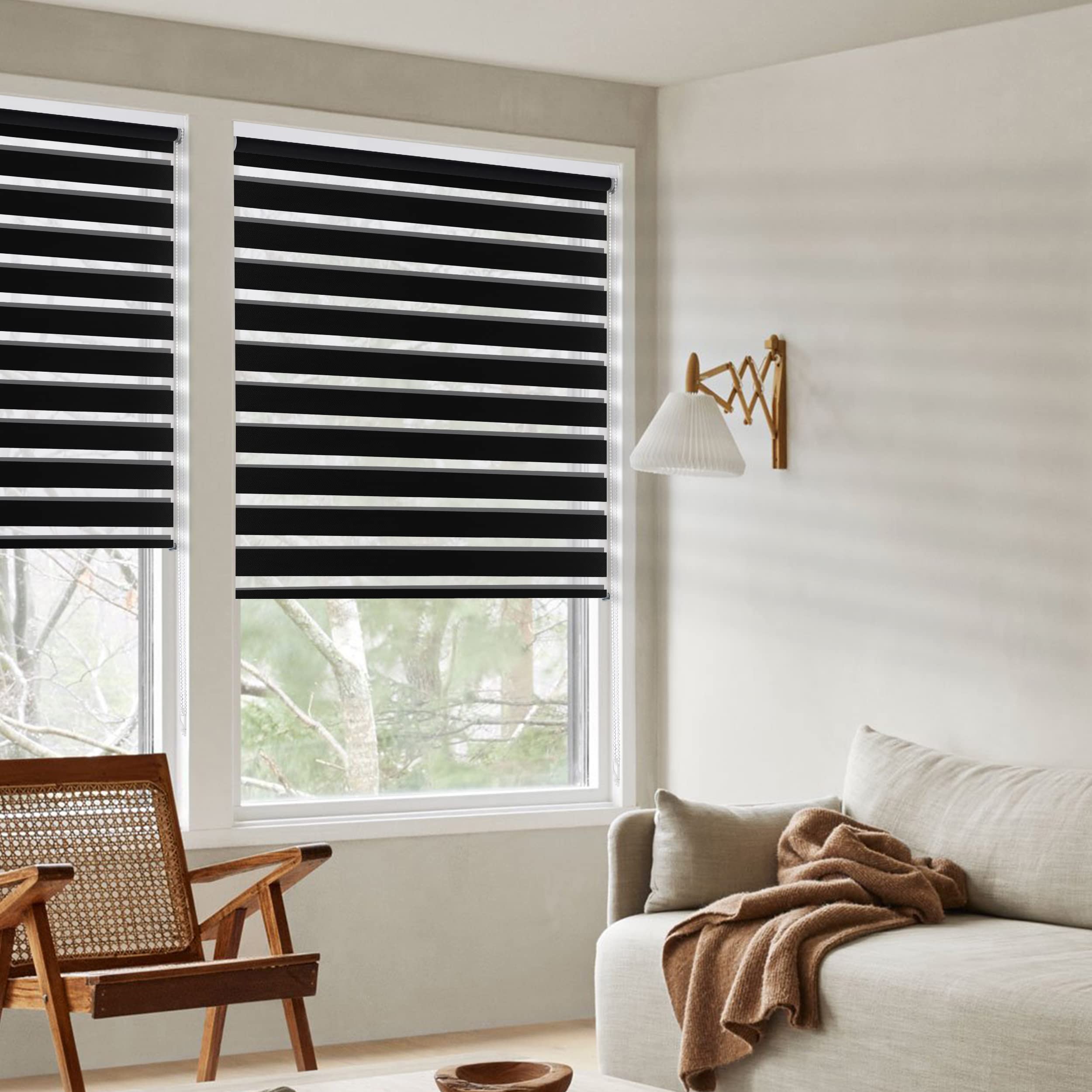 BERISSA Dual Layer Zebra Roller Blinds - Custom Size Window Shades for Light Control & Privacy | Sheer & Blackout Options | Day & Night Use | Fits Windows ≥2