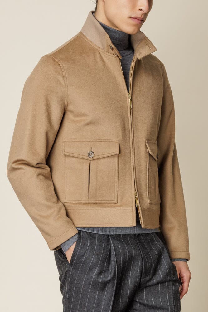 Premium Men's Harrington Jacket in Camel - Wool & Silk Blend for Style & Comfort | Perfect for Casual Outings, Business Casual & Fall Layering