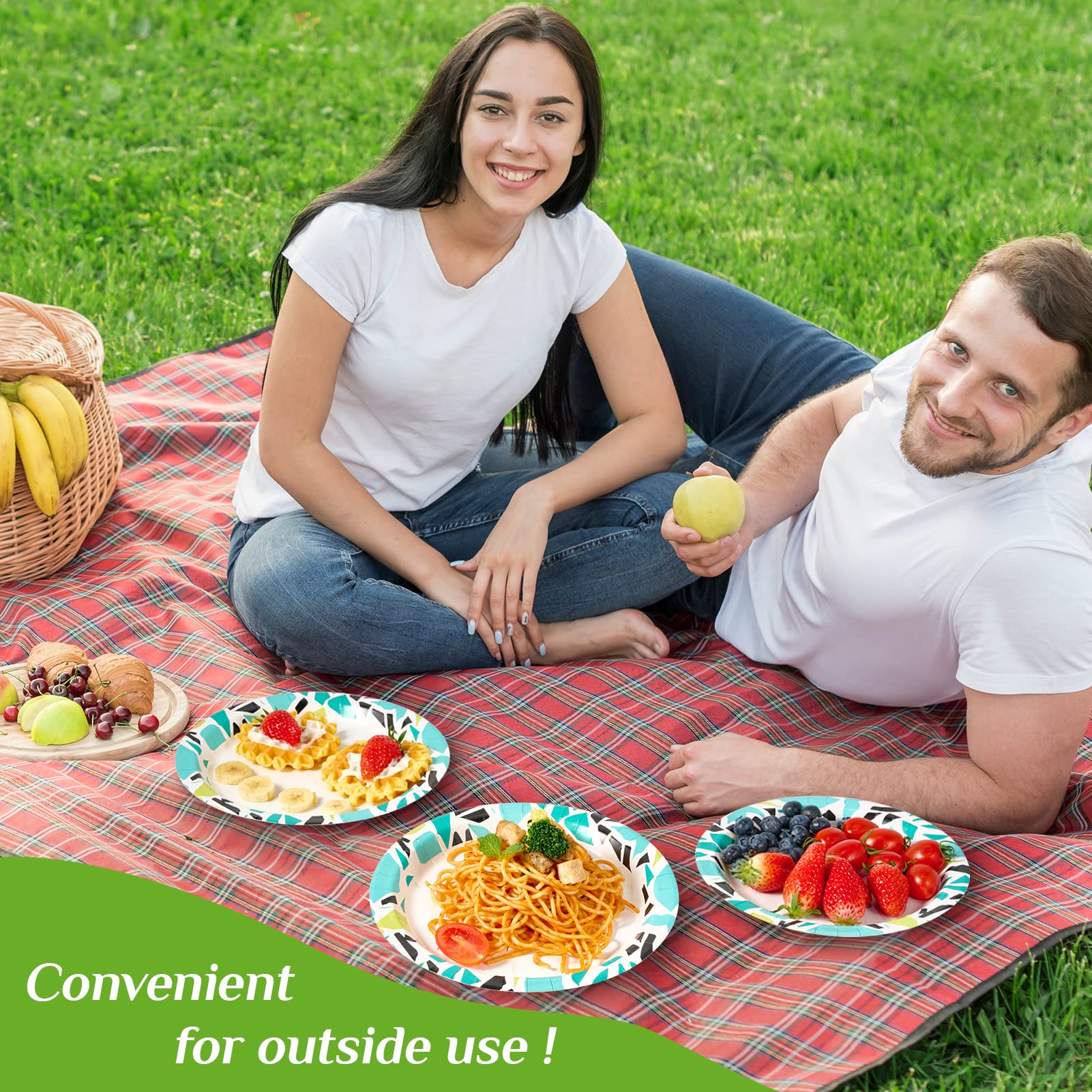 FOCUSLINE 360 Pack 8.375 Inch Disposable Paper Plates - Soak Proof & Cut Proof Bulk Party Plates for Birthday, BBQ, Picnic, Camping & Family Gatherings - Durable Eco-Friendly Dinnerware for Outdoor Events & Everyday Use