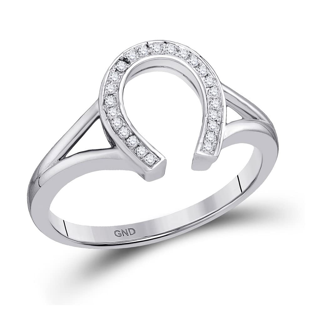 10K White Gold Women's Round Diamond Lucky Horseshoe Ring - 1/20 CTTW - Elegant Jewelry for Everyday Wear & Special Occasions