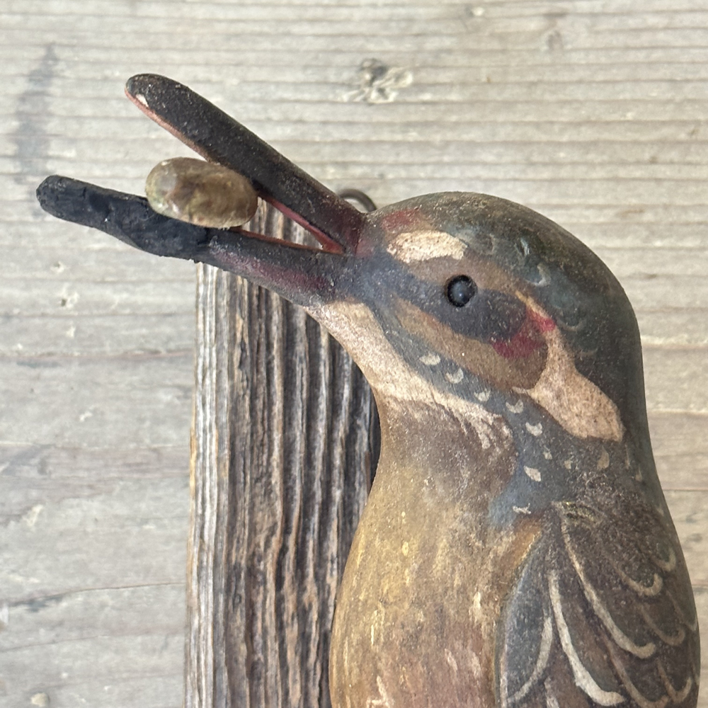 Handmade Black Forest Wooden Carved Bird with Fish Figurine (#536) - Unique Home Decor, Gift for Bird Lovers, Nature-Inspired Collectible