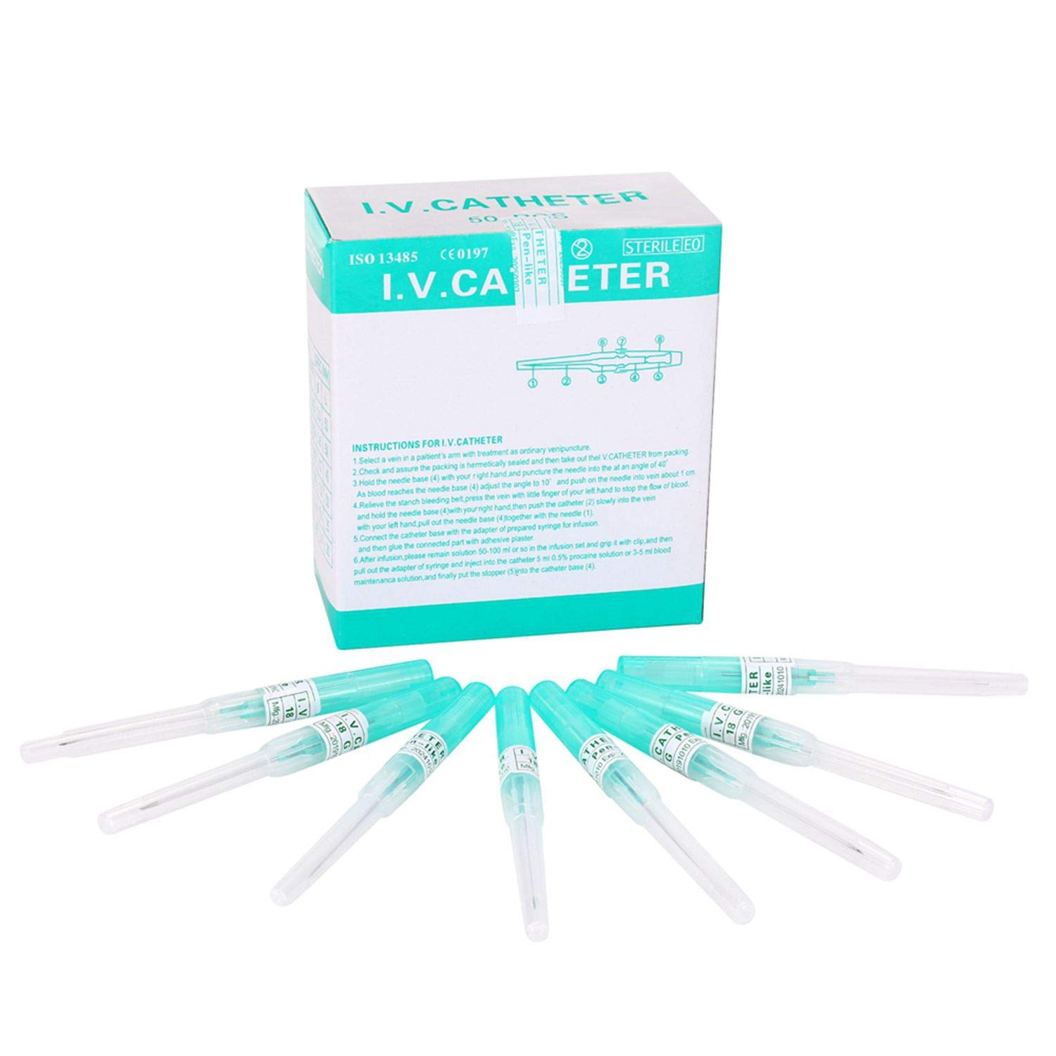 18G Catheter Piercing Needles - Box of 50pcs, IV Catheter Needles for IV Start Kit Supplies (Green) | Professional Medical Needles for IV Therapy, Blood Draw & Tattoo Procedures