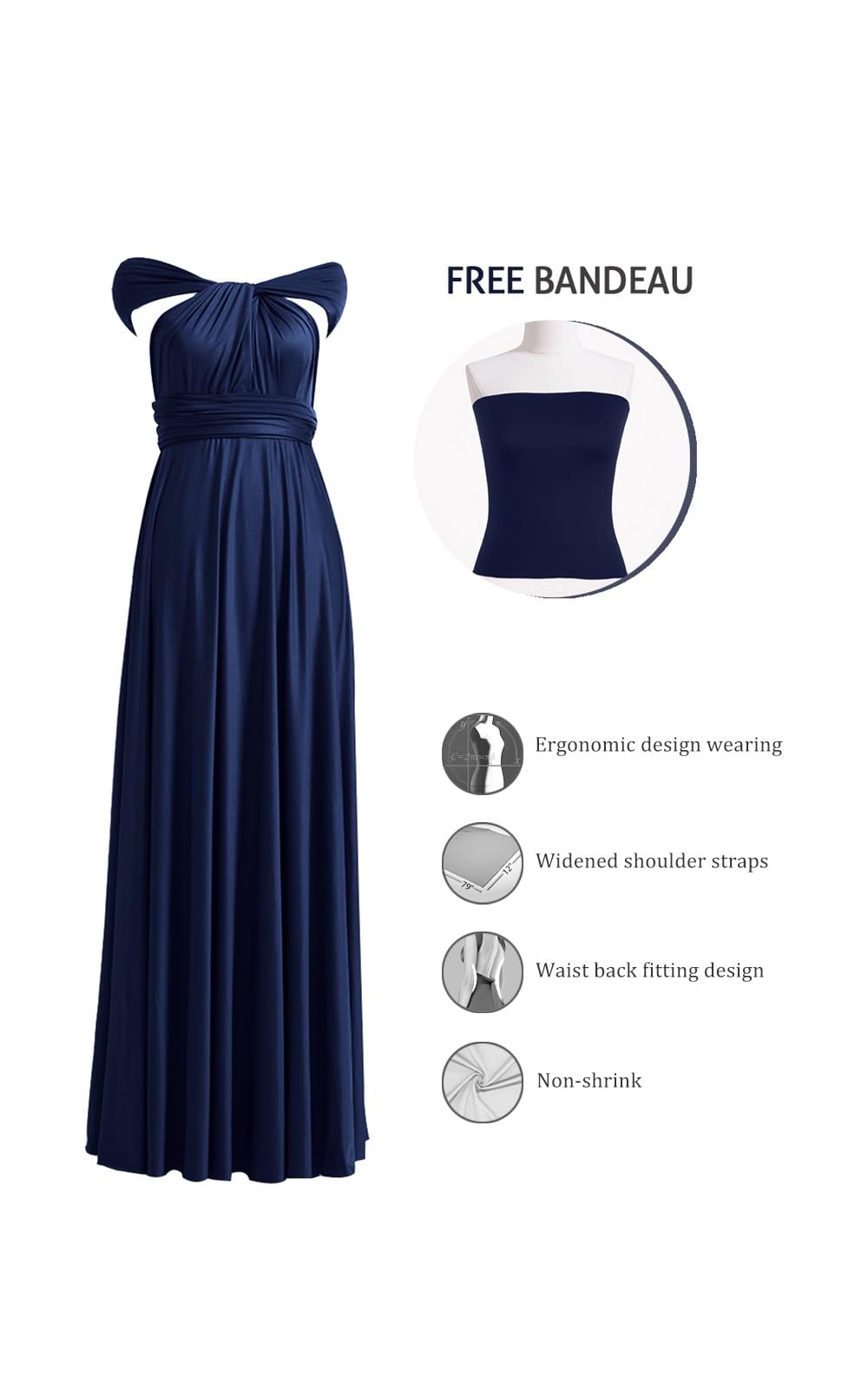 72styles Infinity Convertible Bridesmaid Dress - Bandeau Wrap Dress for Women, Long Plus Size Multi-Way Twist Dress | Perfect for Weddings, Parties & Special Occasions
