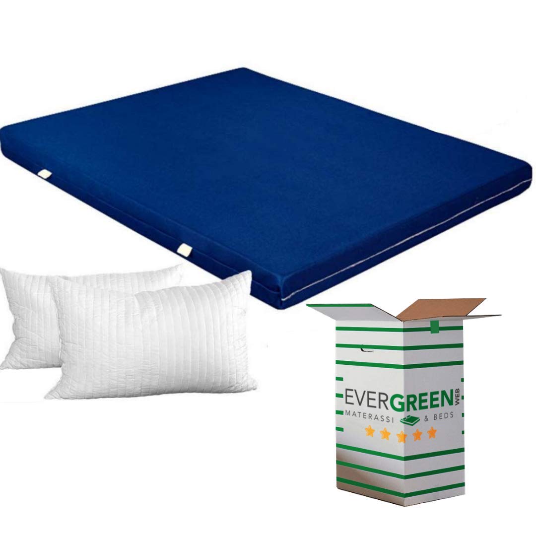 EvergreenWeb - 15cm High Density Foam Mattress 165x195cm with 2 Free Viscoelastic Pillows, Air Space Cover, Breathable Fabric, Orthopedic Support for All Beds - Blue | Perfect for Guest Rooms, Dormitories & Home Use