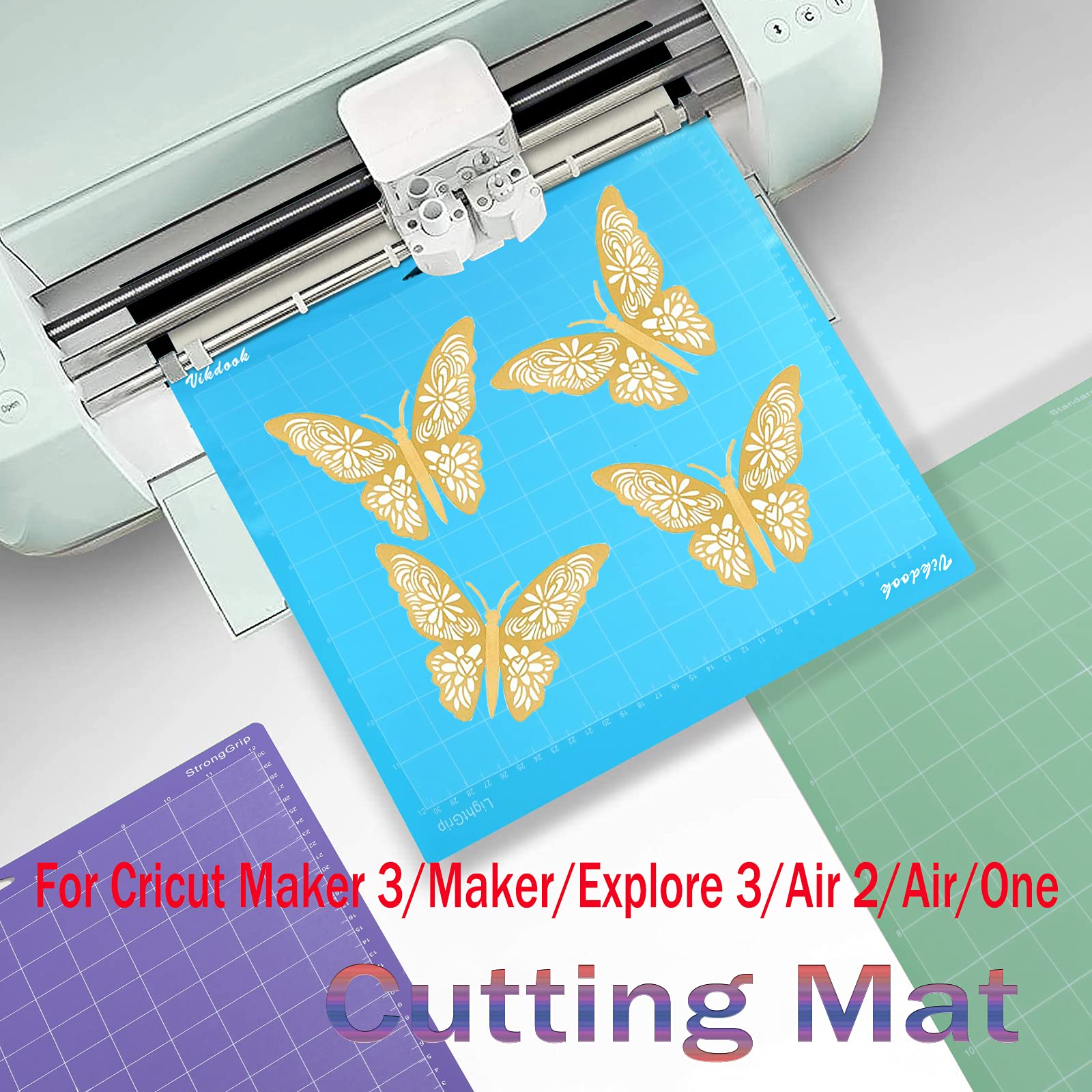 VIKDOOK 12x12 Inch Cutting Mat Set for Cricut Maker 3, Maker, Explore 3, Air 2, Air & One - 5-Pack Standard & Strong Grip Adhesive Mats | Replacement Craft Mats for Vinyl, Paper & Fabric Projects | Blue