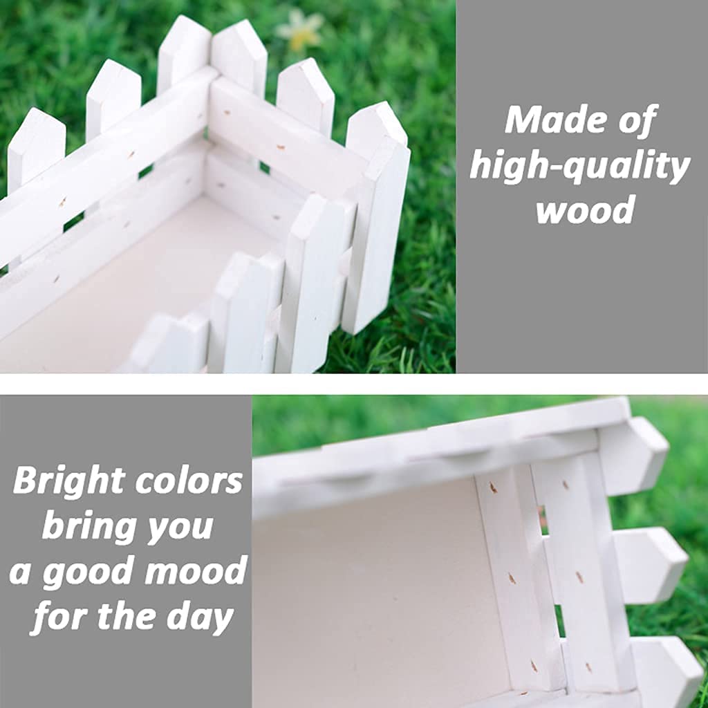 Wooden Picket Fence Planter Box - Decorative Garden Fence & Decking Board for Home, Wedding Decor | Outdoor Flower Box for Patio, Yard & Landscape Design