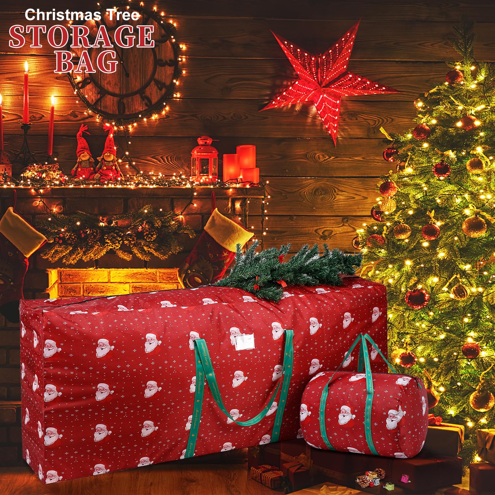 Waterproof Polyester Christmas Tree Storage Bag - X-Large Fits Up to 9ft Trees with Zipper & Bonus Ornament Storage Bag (Red) | Holiday Decor Organization & Seasonal Storage Solution