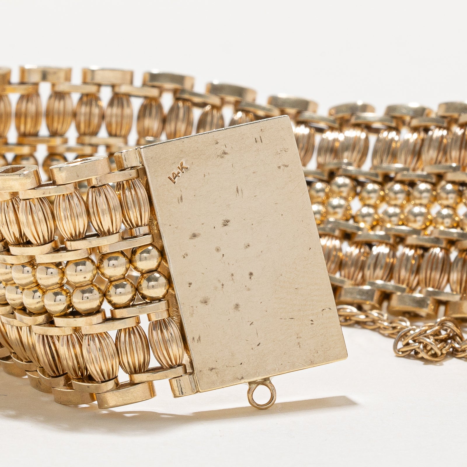 14K Yellow Gold Ornate Beaded Bracelet for Women | 25.07mm Adjustable Length | Elegant Jewelry Gift for Anniversary, Birthday & Special Occasions