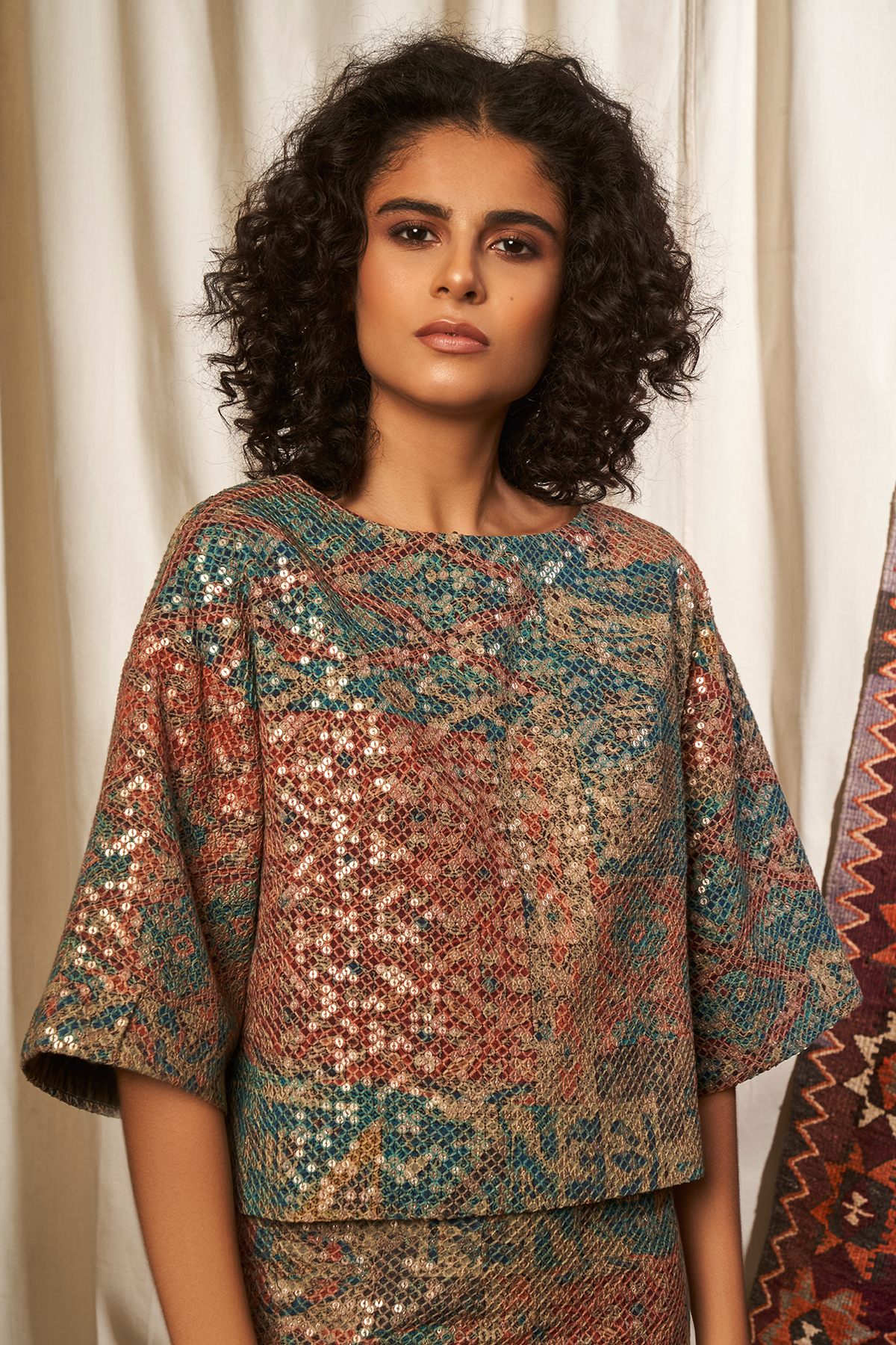 Sparkly Carpet Print Sequin Box Top - Elegant Party Wear for Women | Perfect for Clubbing, Festivals & Special Occasions