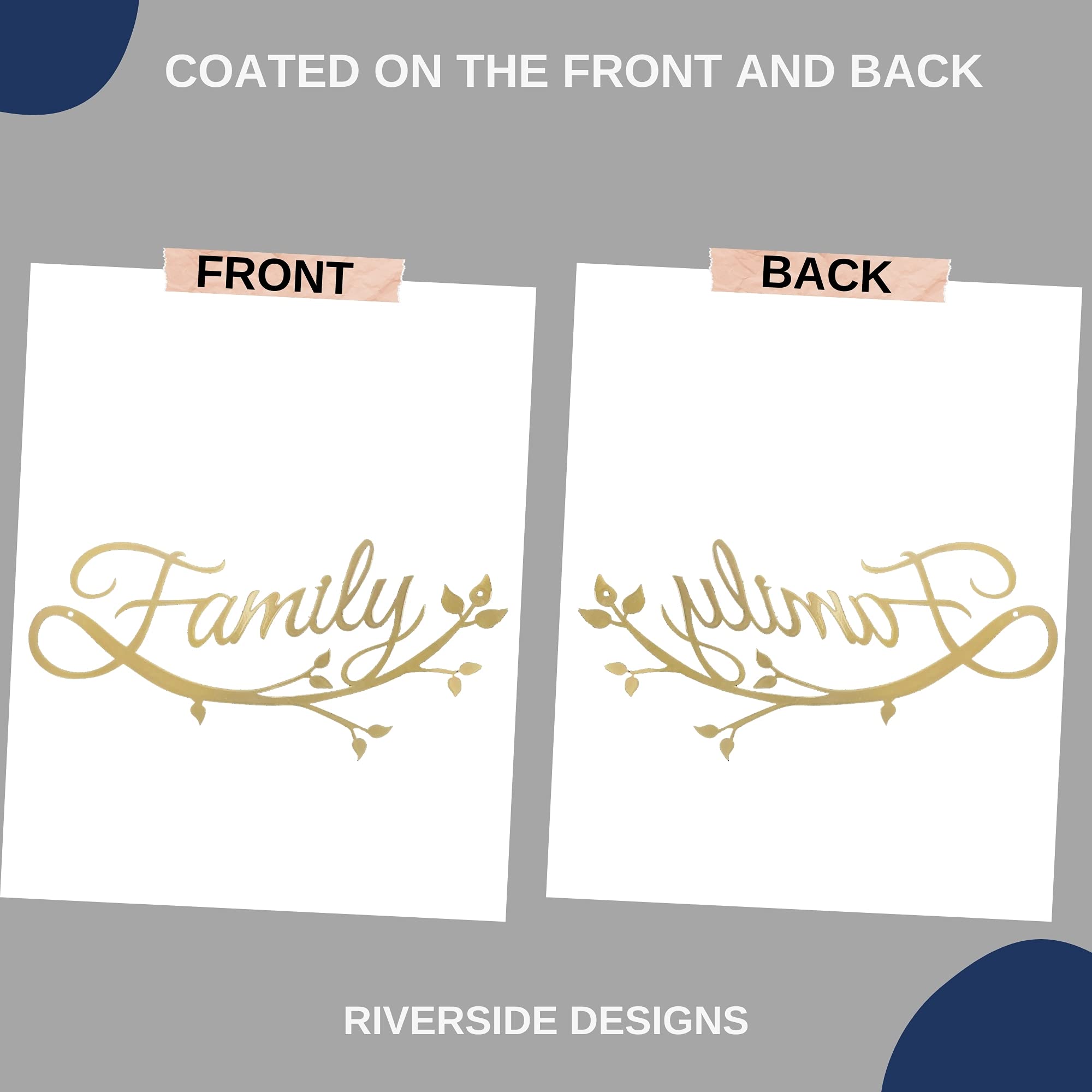Riverside Designs Family Cursive Word Metal Wall Art Sign | Premium Heavy-Duty Home Decor for Living Room, Bedroom & Office | Made in USA - Gold 36 Inch | Perfect for Housewarming Gifts & Farmhouse Style Interiors