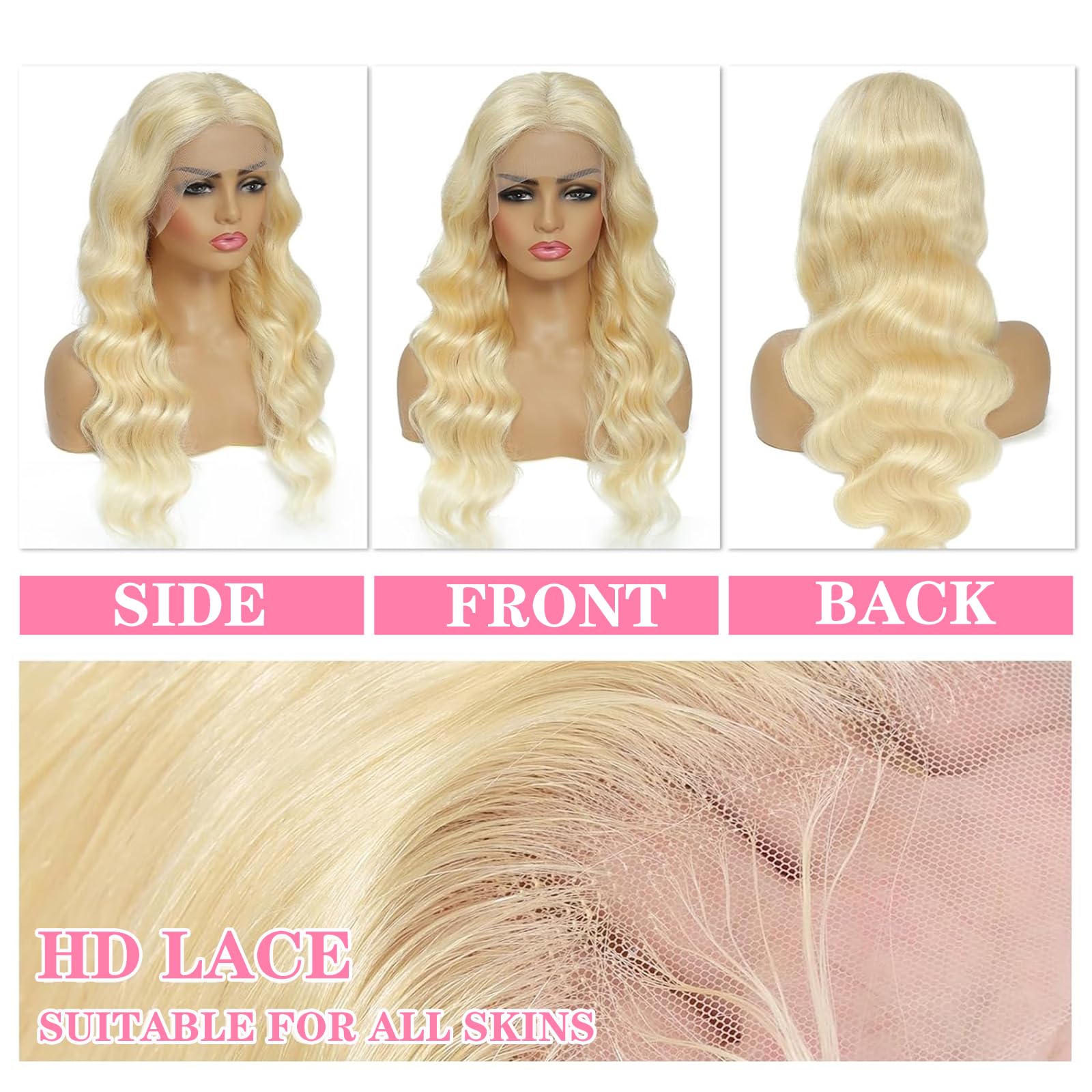 30 Inch 13x6 HD Lace Front Wig Human Hair - Body Wave Blonde 613 Lace Frontal Wig with Pre-Plucked Hairline & Baby Hair (180% Density) - Perfect for Daily Wear, Cosplay, and Special Occasions