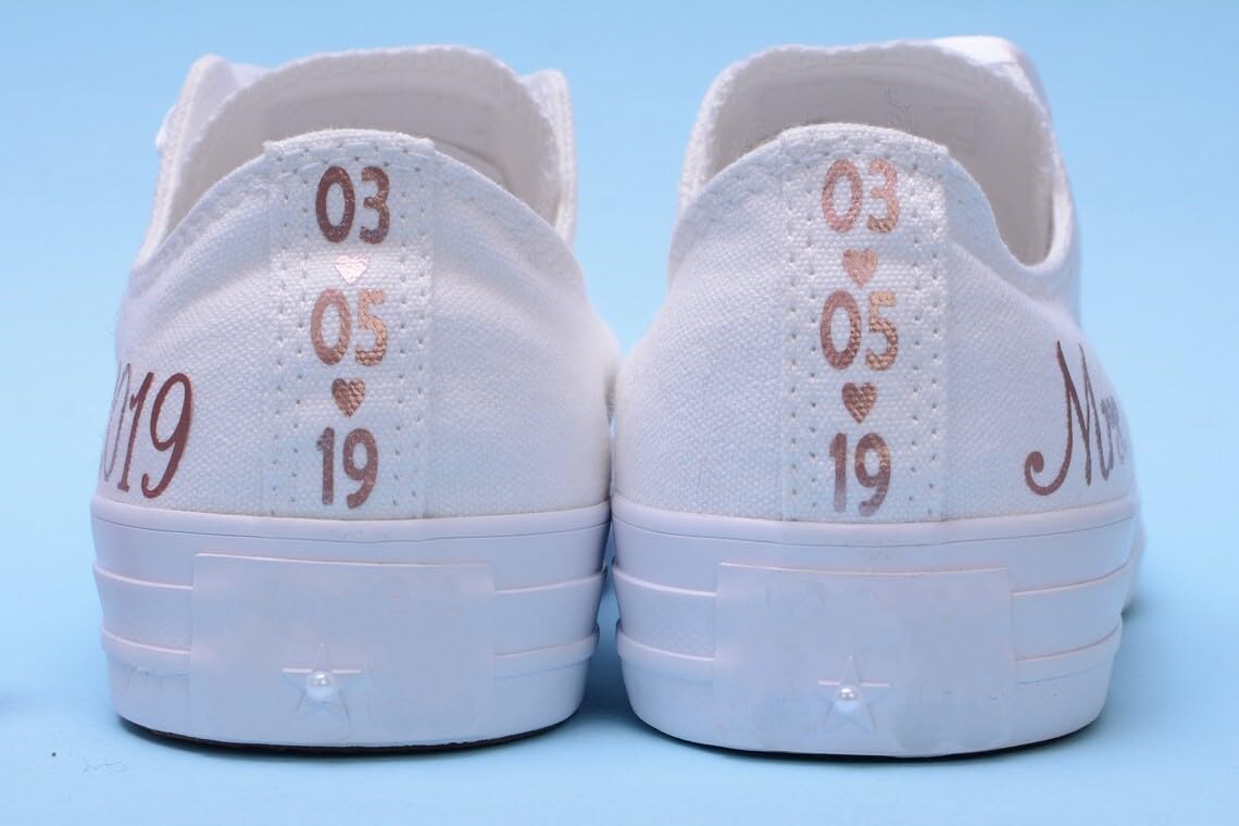 Personalized Rose Gold Foil Wedding Sneakers for Women - Custom Bridal Shoes with Comfortable Cushioning | Perfect for Bridal Showers, Bachelorette Parties & Wedding Receptions