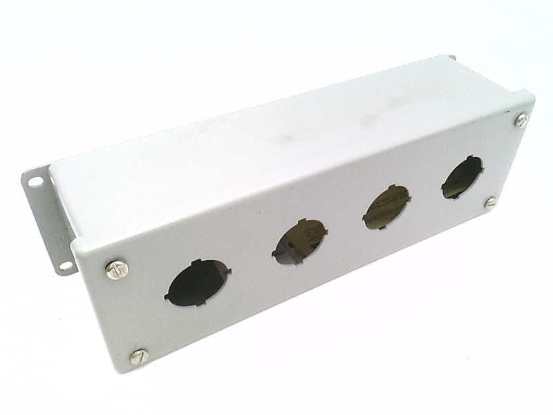 E4PB 4 Hole Gray Steel Push Button Enclosure - 10x3.25x2.75 Inch - Industrial Control Box for Electrical Panels & Machinery