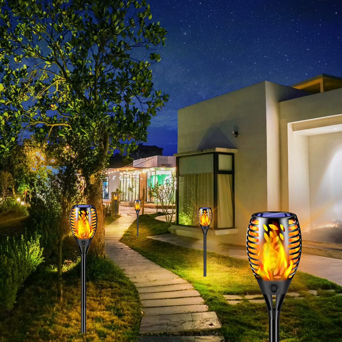 TomCare Solar Torch Lights Outdoor - Waterproof Flickering Flame Solar Lights for Garden, Patio, Yard - Perfect for Landscape Lighting, Pathway Illumination & Backyard Decor