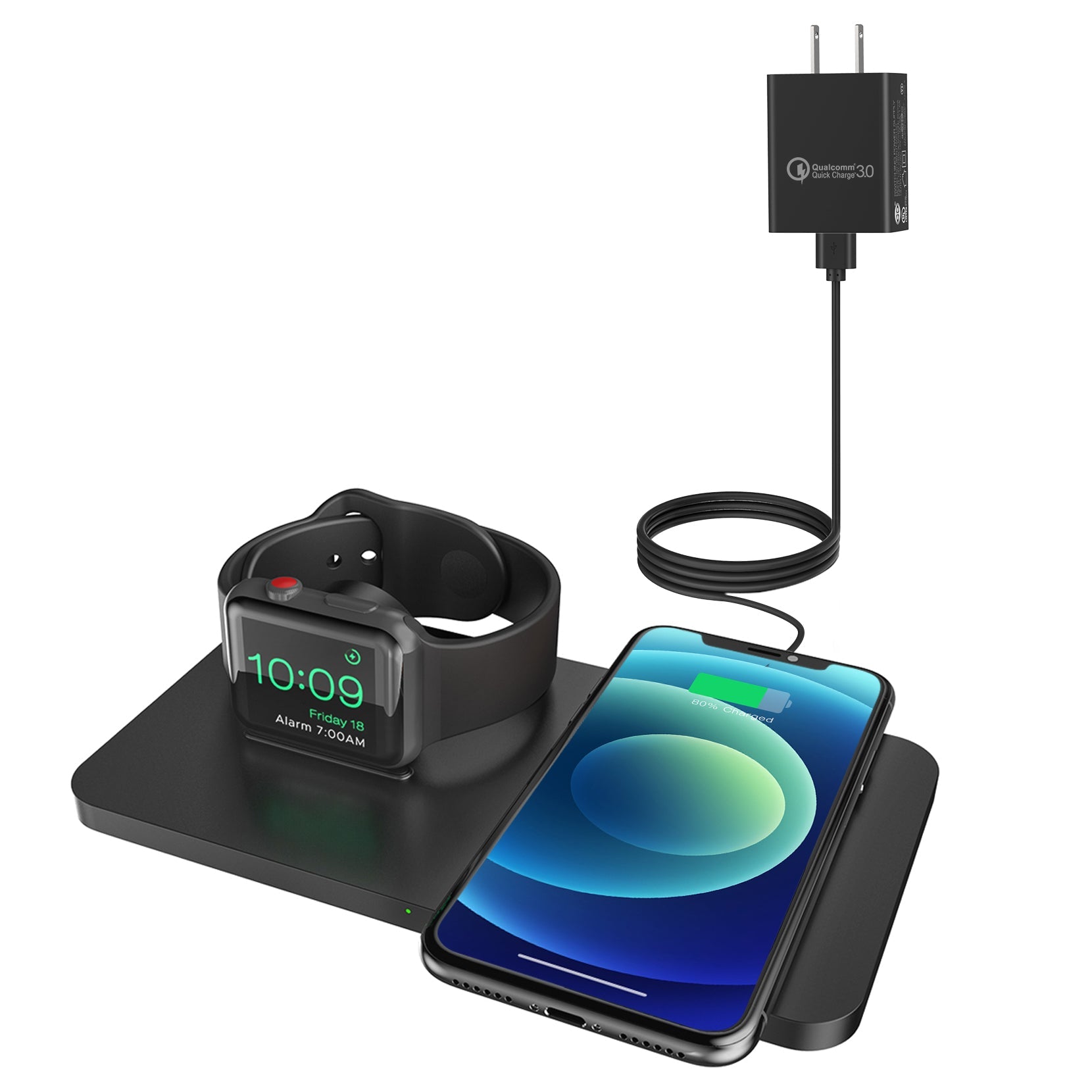 PA150ABUS 2-in-1 Wireless Charger with QC 3.0 Fast Charging Adapter - Dual Charging Station for iPhone, Samsung & AirPods - Perfect for Home, Office & Travel