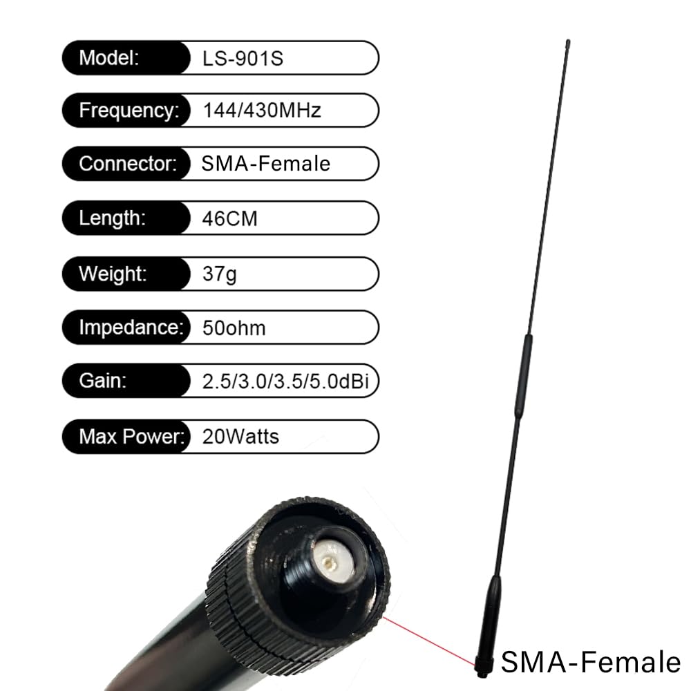 LSENG 18.11 Inch Dual Band VHF/UHF 144-430MHz Flexible Whip Antenna with SMA-Female Connector for Ham Radio, Walkie Talkies (Baofeng BF888S, UV-5R, UV-82, Kenwood, Retevis) - Ideal for Outdoor Adventures, Emergency Communication, and Radio Enthusiasts