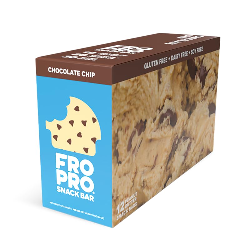 FROPRO Plant Based Protein Snack Bars - All Natural Vegan Protein Bars, Gluten Free, Dairy Free, Soy Free, Low Calorie High Protein Nutrition Bars | Chocolate Chip Flavor, 24 Count Pack - Perfect for Post Workout Recovery, Healthy Snacking & Weight Management