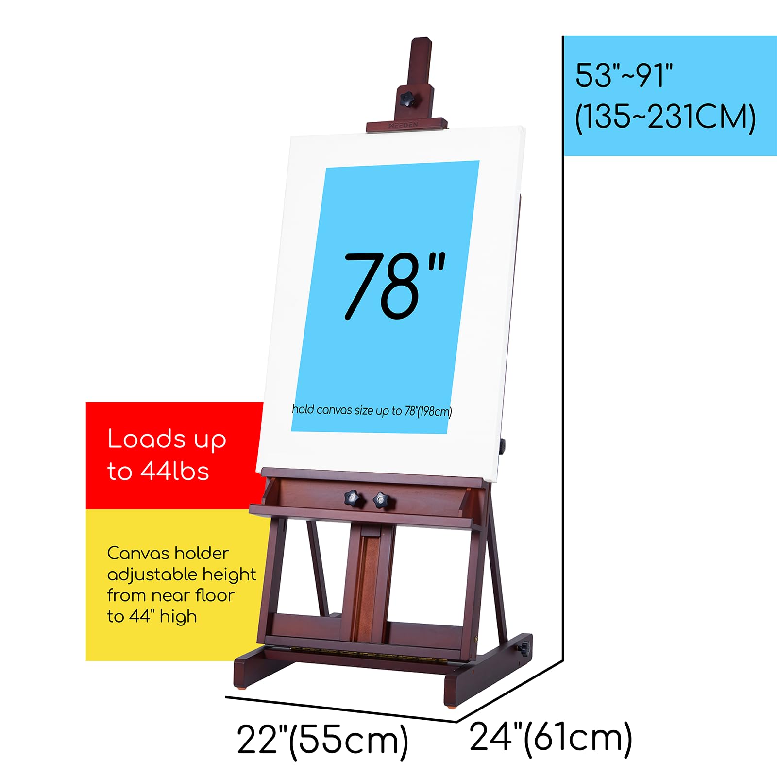 Professional MEEDEN Beech Wood H-Frame Studio Easel Stand - Adjustable Height 53