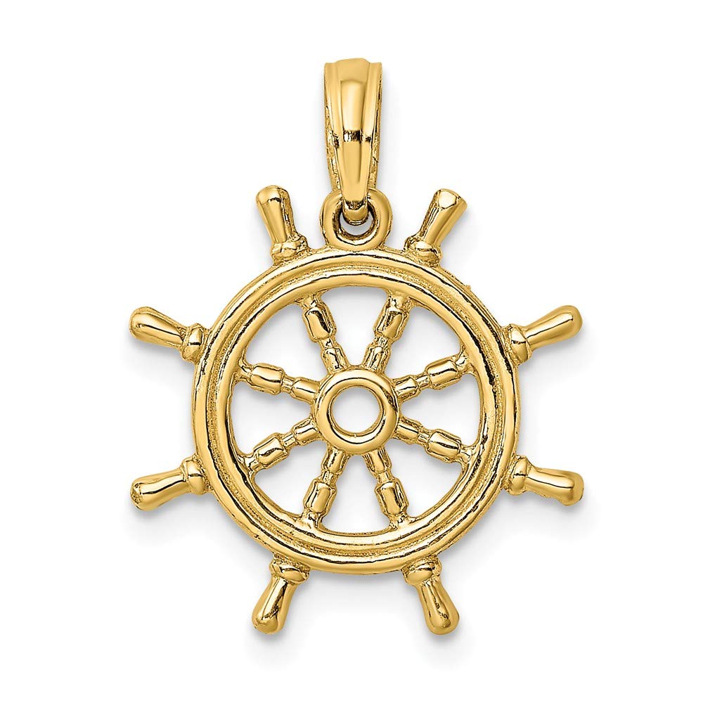 14K Solid Yellow Gold 3D Ship Wheel Charm Pendant - 23mm x 16mm - Nautical Jewelry for Men & Women - Perfect for Gifts, Beach Weddings & Sea Lover Accessories
