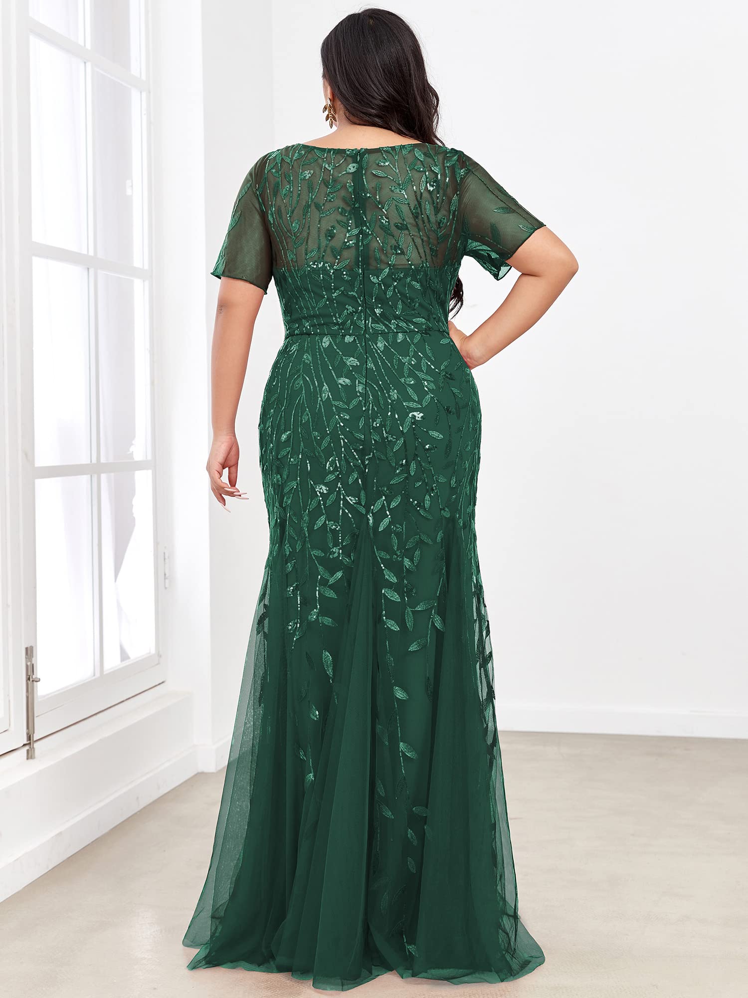 Ever-Pretty Women's Plus Size Embroidery Sequin Short Sleeve Bodycon Maxi Formal Dress 07707-PZUSA - Perfect for Evening Parties, Prom, Cocktail Events & Special Occasions
