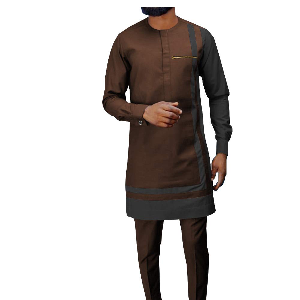 African Men's Dashiki Outfit Set - Long Sleeve Ankara Print Coat & Pants 2 Piece Tracksuit for Plus Size | Traditional Cultural Wear for Parties, Weddings & Special Events