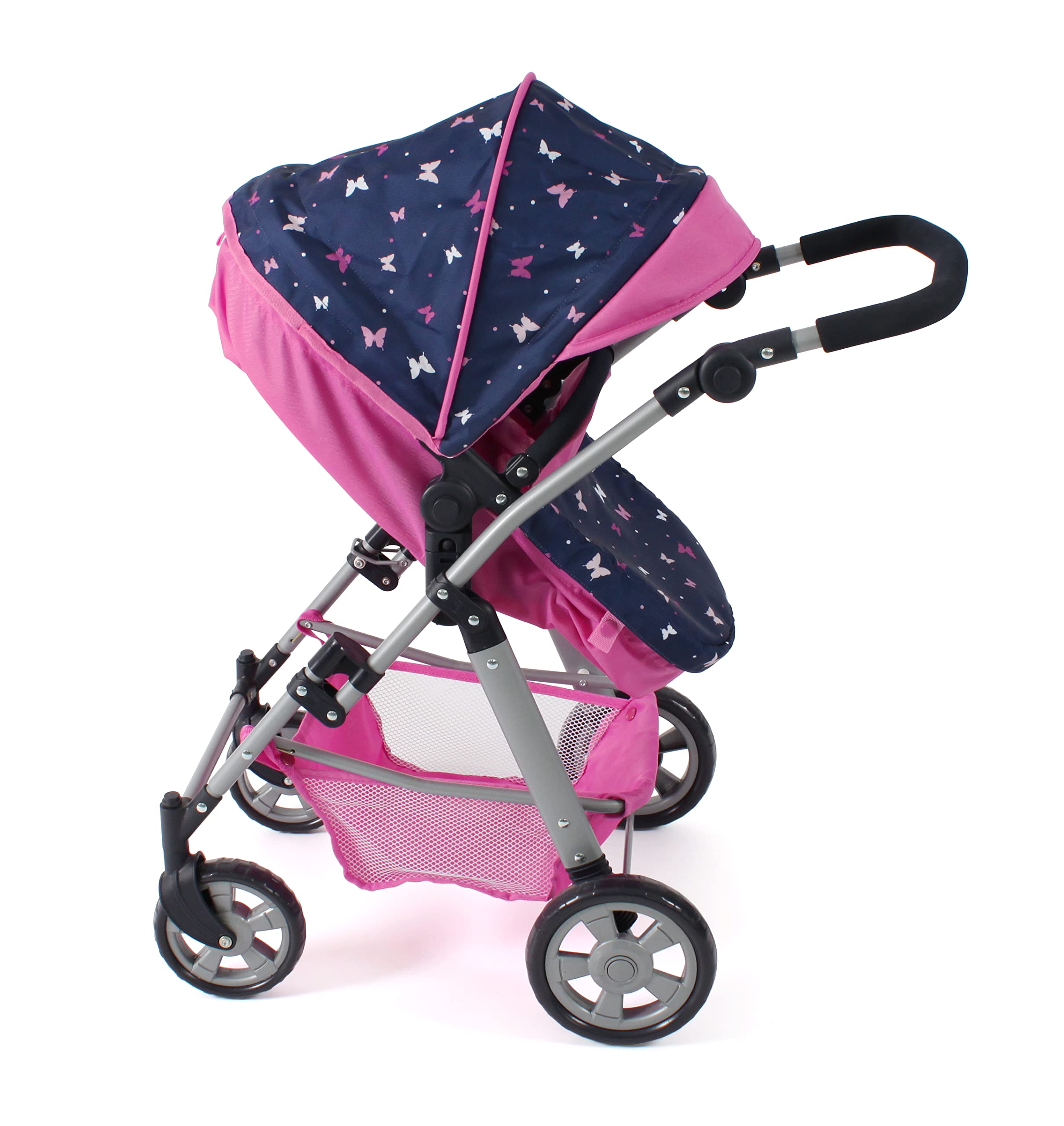 Bayer Chic 2000 - 2-in-1 Convertible Doll Stroller & Bathtub for Kids Ages 3-8, Baby Doll Carrier for Dolls Up to 50cm, Butterfly & Sea Pink Design - Perfect for Pretend Play, Role-Playing, and Outdoor Walks with Favorite Dolls