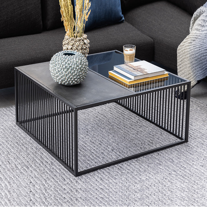 STRINGTON 80cm Square Coffee Table - Black Marble Effect Top for Living Room, Modern Center Table for Home Decor & Small Space Furniture