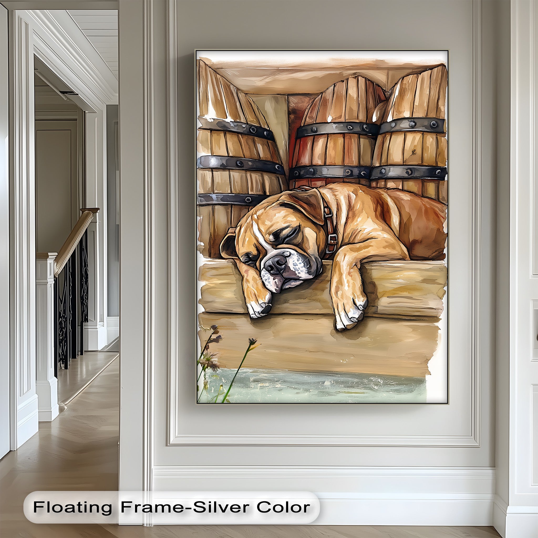Sleeping Bulldog Canvas Print - Cute Puppy Wall Art for Nursery, Bedroom & Office Decor - Barrel Nap Illustration