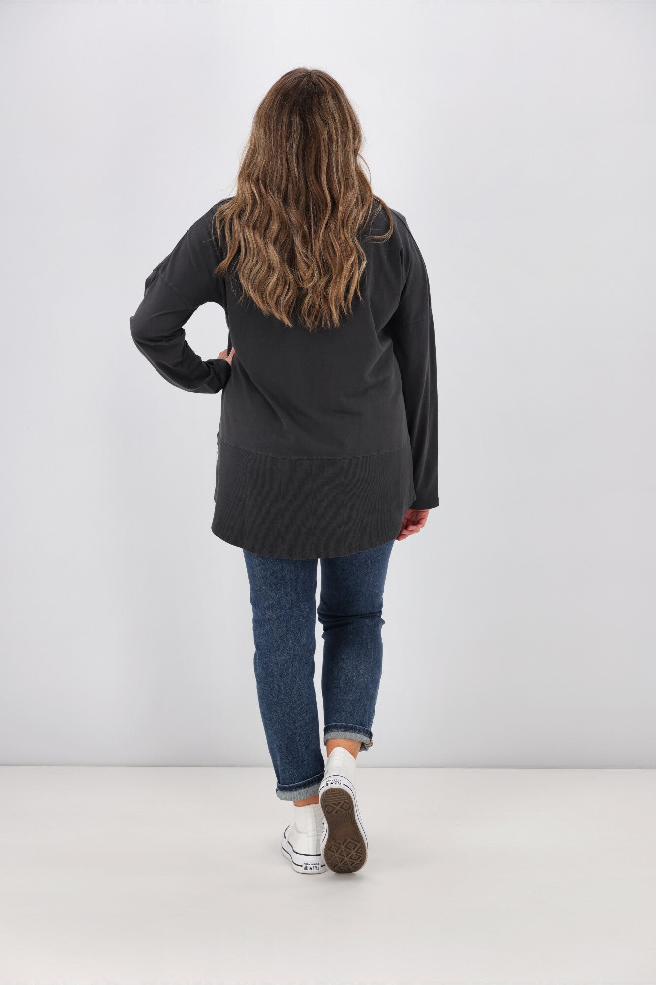 Elm Fundamental Rib Long Sleeve Tee - Washed Black Cotton Shirt for Men & Women | Casual Wear, Layering, Everyday Outfits