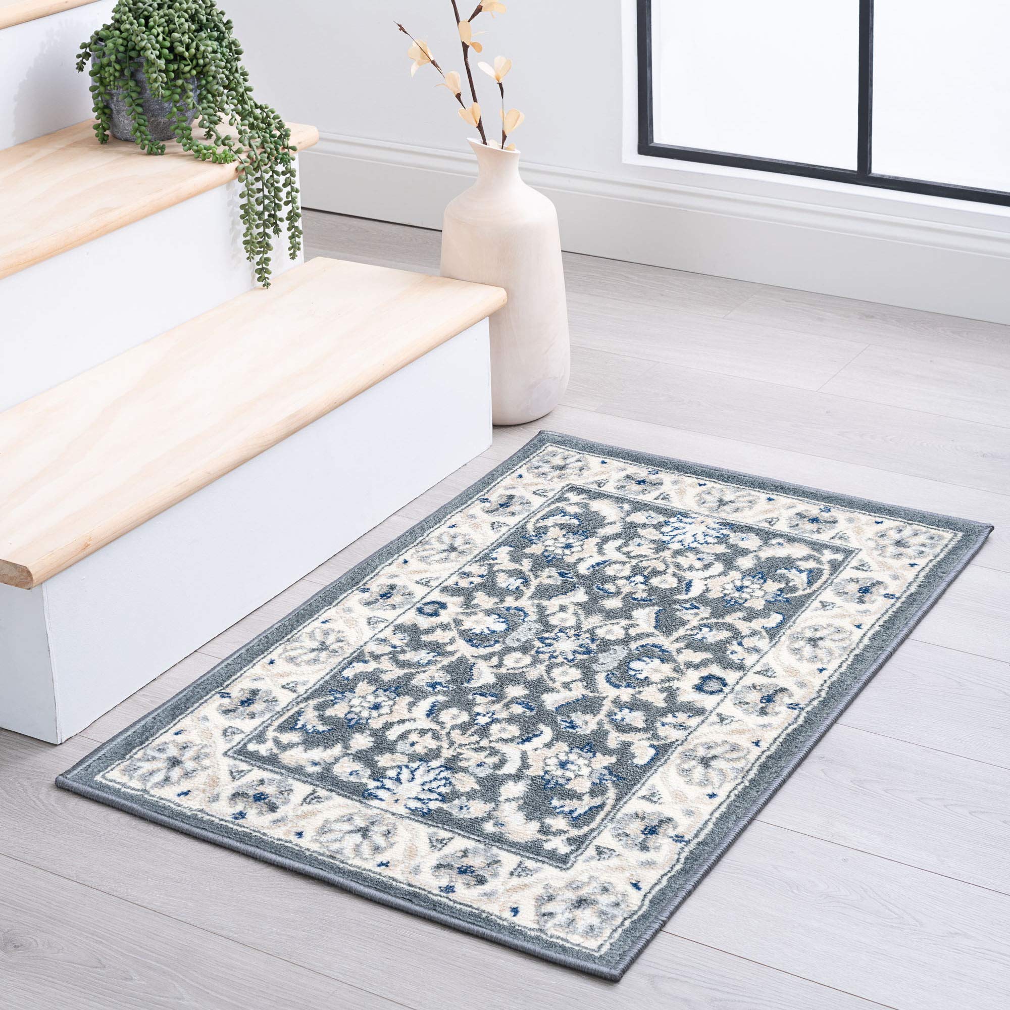 Premium Gray 2x3 Entryway Rug - Non-Slip Indoor Doormat for Front Door, Kitchen & Bathroom - Modern Small Area Carpet for Home Decor - Perfect for High Traffic Areas & Cozy Spaces