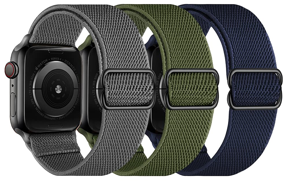 OXWALLEN 3 Pack Elastic Nylon Solo Loop Bands for Apple Watch - Adjustable Soft Stretch Braided Sport Strap Compatible with iWatch Series SE/7/6/5/4/3 (41mm 40mm 38mm) - Perfect for Workouts, Running & Everyday Wear