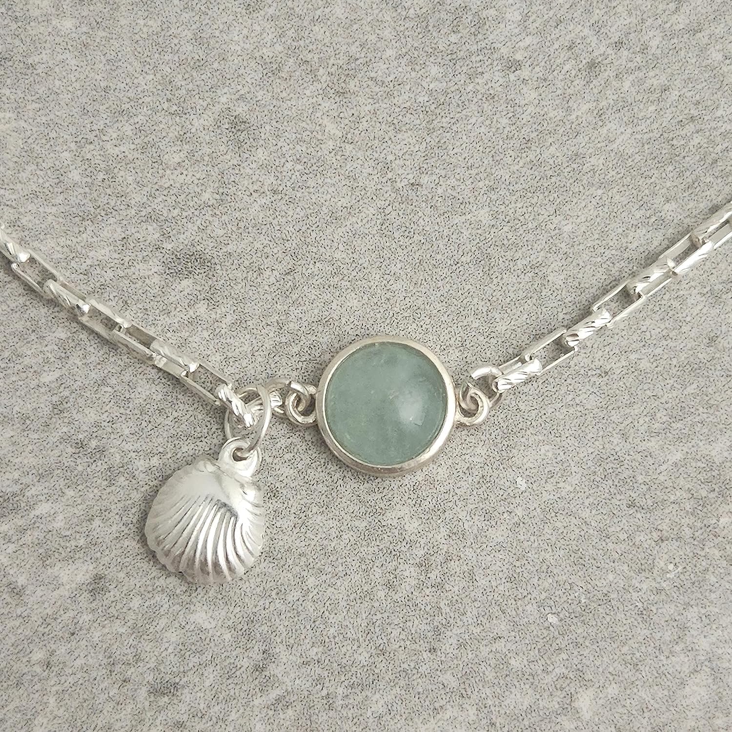 Handmade Sterling Silver Aquamarine Gemstone & Shell Pendant Anklet Bracelet for Women | Elegant Summer Beach Jewelry Gift for Her | Perfect for Vacations, Weddings & Boho Fashion