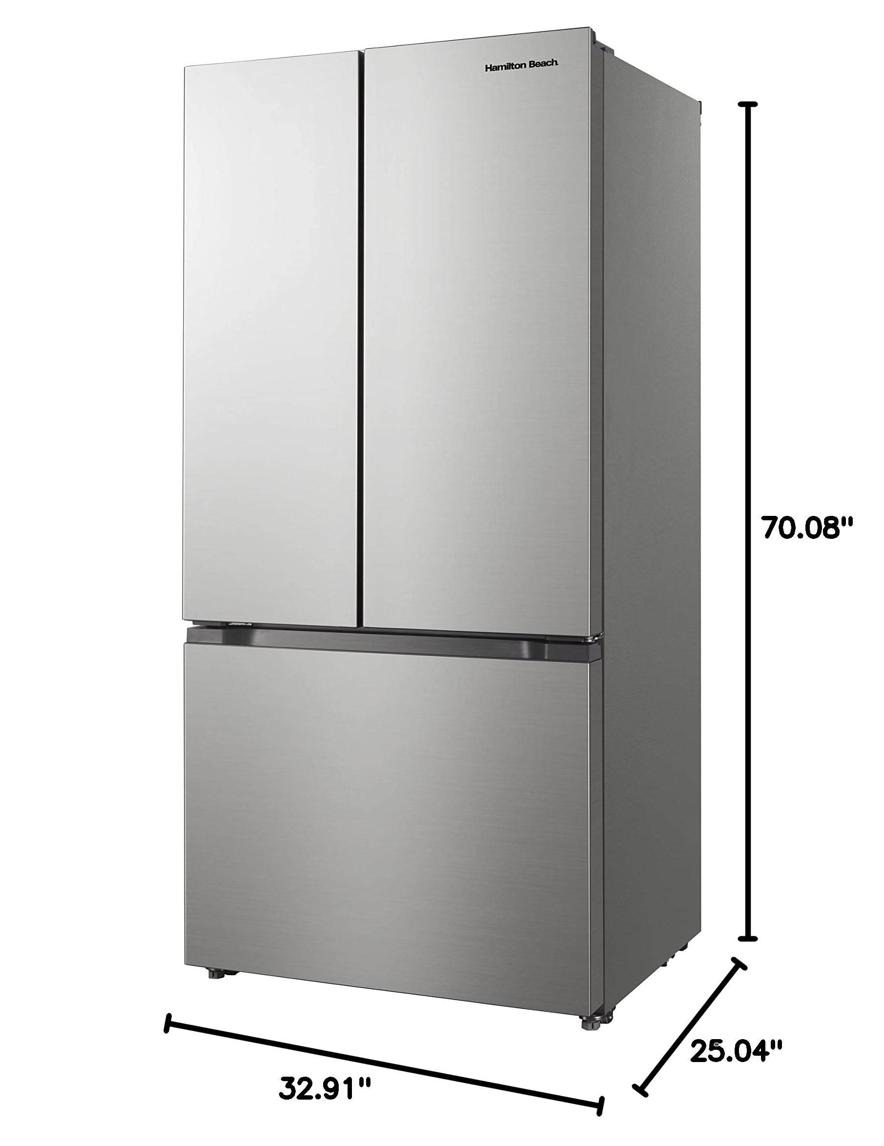 Hamilton Beach HBF1662 16.6 cu ft Stainless Steel French Door Refrigerator with Freezer Drawer - Full Size Counter Depth Design for Modern Kitchens & Open Floor Plans