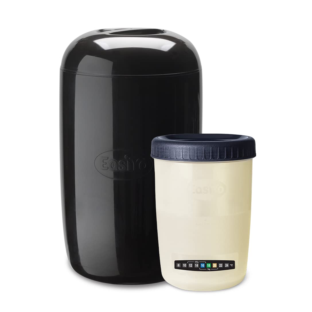 EasiYo Black Yogurt Maker 1KG with Glass Jar & Easy Instructions - Homemade Yogurt Machine for Healthy Breakfast, Snacks & Probiotic Recipes