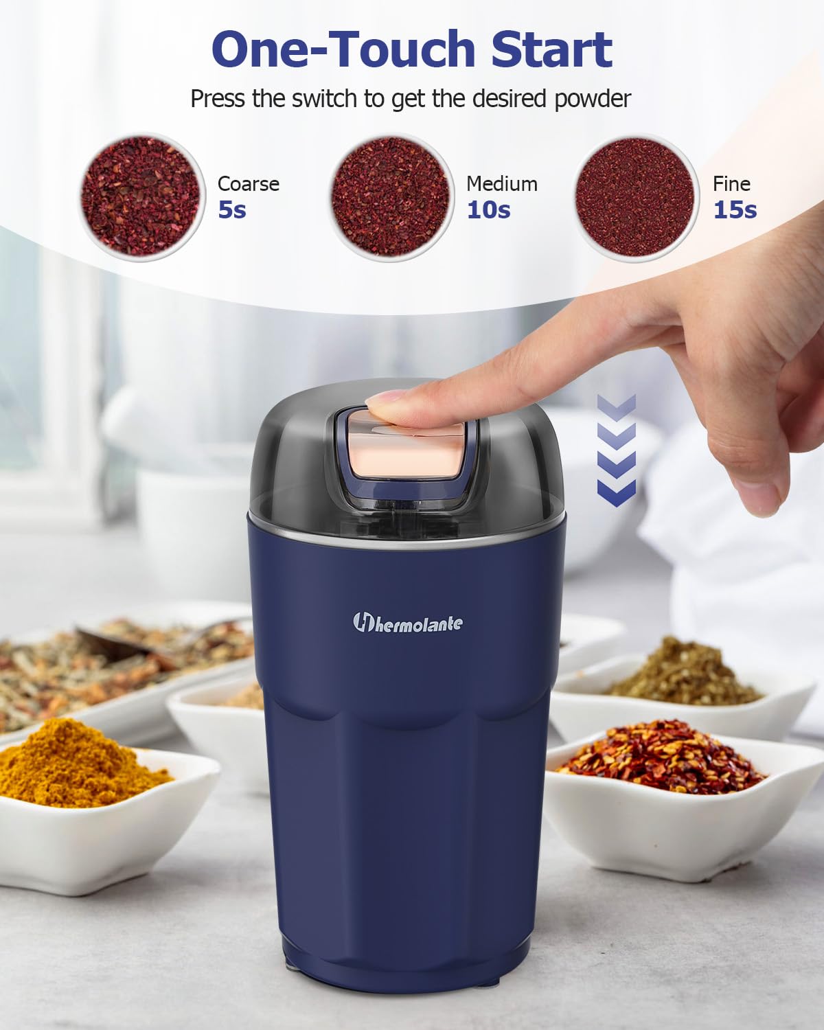Premium Electric Herb Grinder - 304 Stainless Steel Blades & Cleaning Brush Included - Perfect for Grinding Herbs, Spices, Coffee, Nuts & Seeds - Ideal for Kitchen, Camping & Travel Use