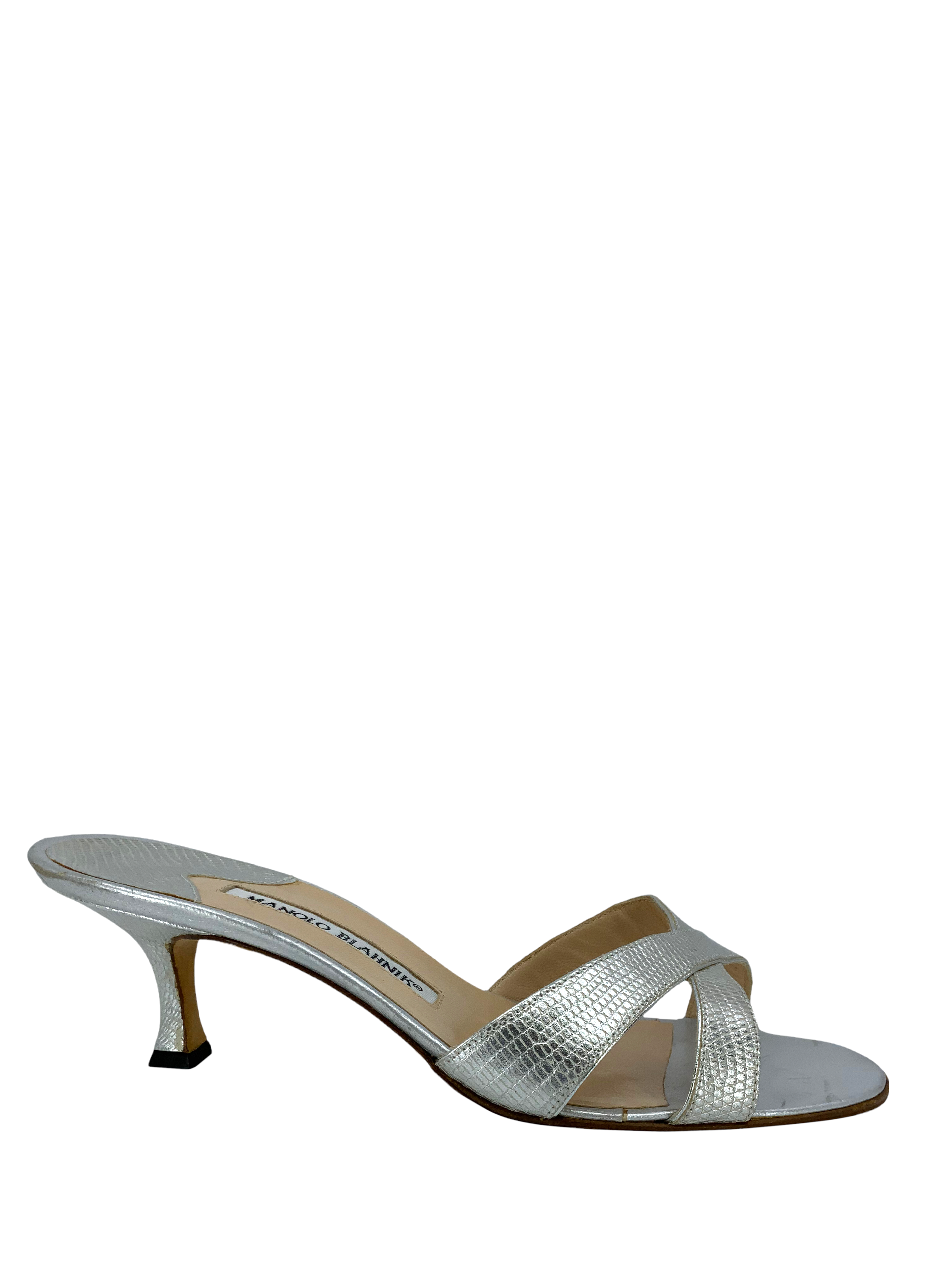 Manolo Blahnik Callamu Textured Leather Slide Sandals Women's Size 6.5 - Comfortable Summer Casual Shoes for Beach, Vacation & Everyday Wear