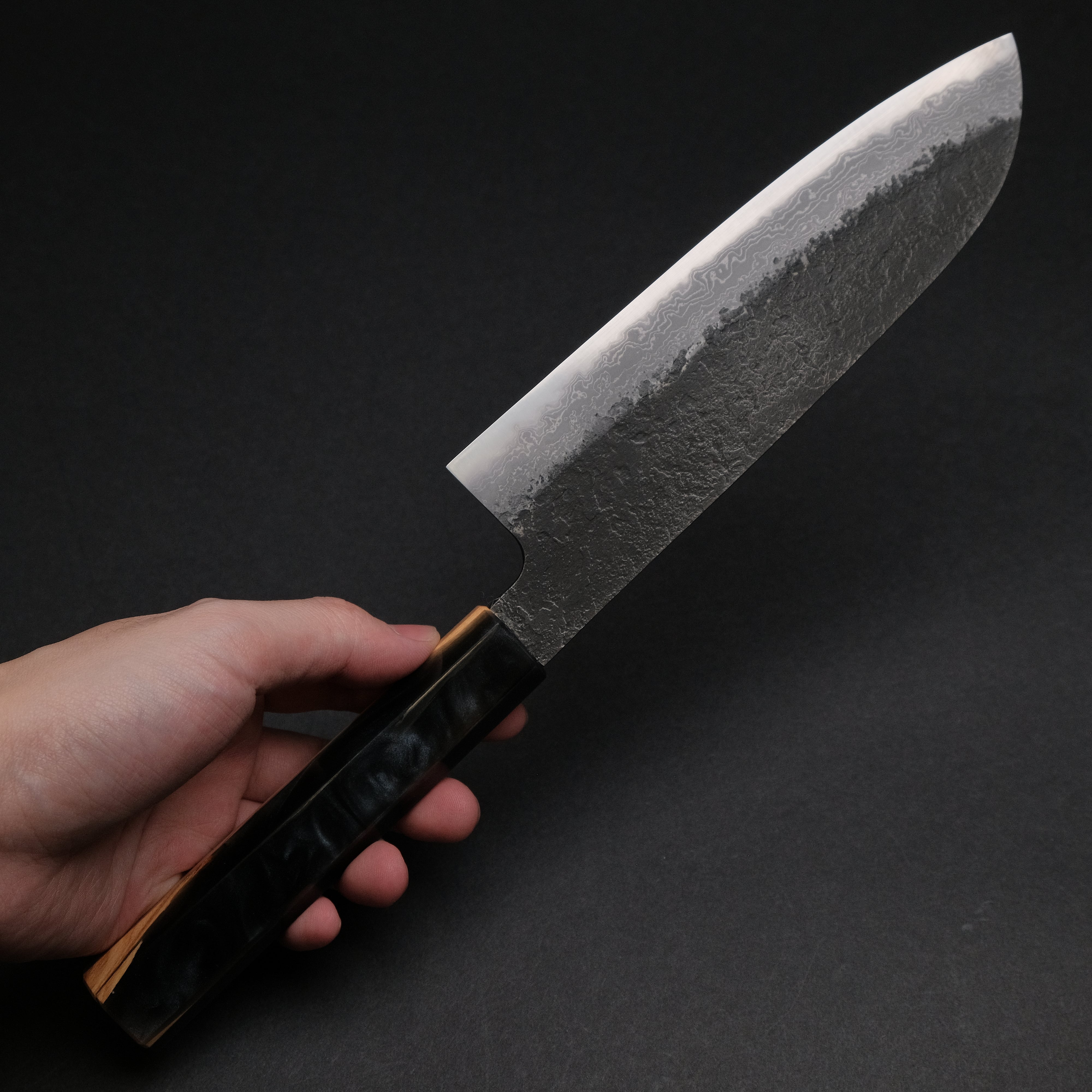 Premium Ajikataya White #2 Nashiji Damascus Santoku Knife 180mm - Olive Wood & Resin Handle (#49) - Perfect for Sushi, Vegetables & Meat Slicing - Japanese Chef's Knife for Home & Professional Kitchens