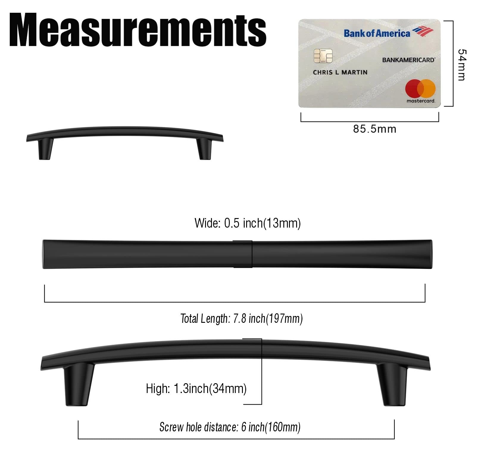 2 Pack 6.3 Inch Matte Black Cabinet Handles - 160mm Modern Kitchen Cabinet Pulls, Dresser Drawer Handles for Cupboard, Wardrobe & Furniture Hardware - Perfect for Home Renovation & DIY Projects