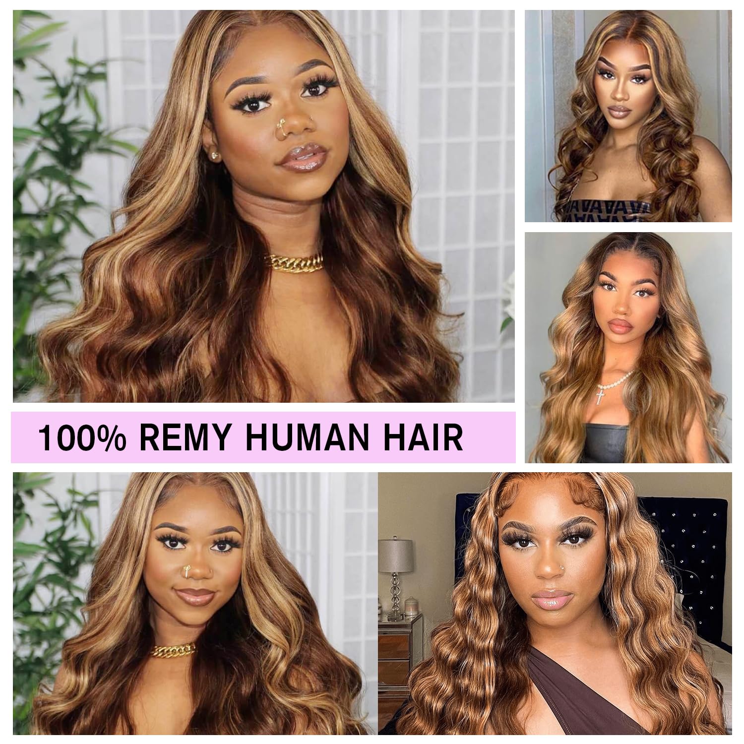 13x4 HD Ombre Lace Front Human Hair Wig - 30 Inch Body Wave with Baby Hair & Pre-Plucked Hairline | 180% Density Glueless Lace Wig for Daily Wear, Parties & Special Occasions