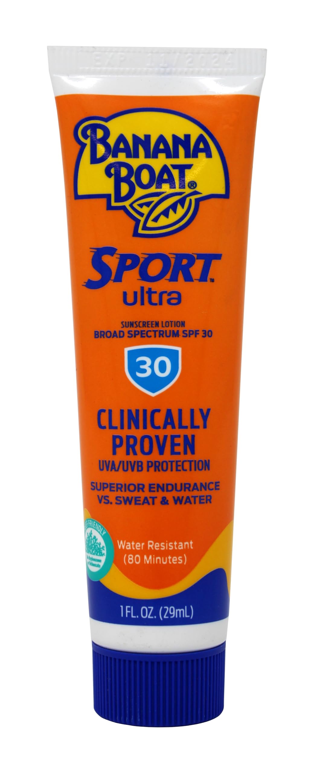 Banana Boat Sport Performance Sunscreen Lotion SPF 30, 1 oz (29g) - 4 Pack - Waterproof & Sweatproof Sun Protection for Outdoor Activities, Swimming, Running & Beach Days