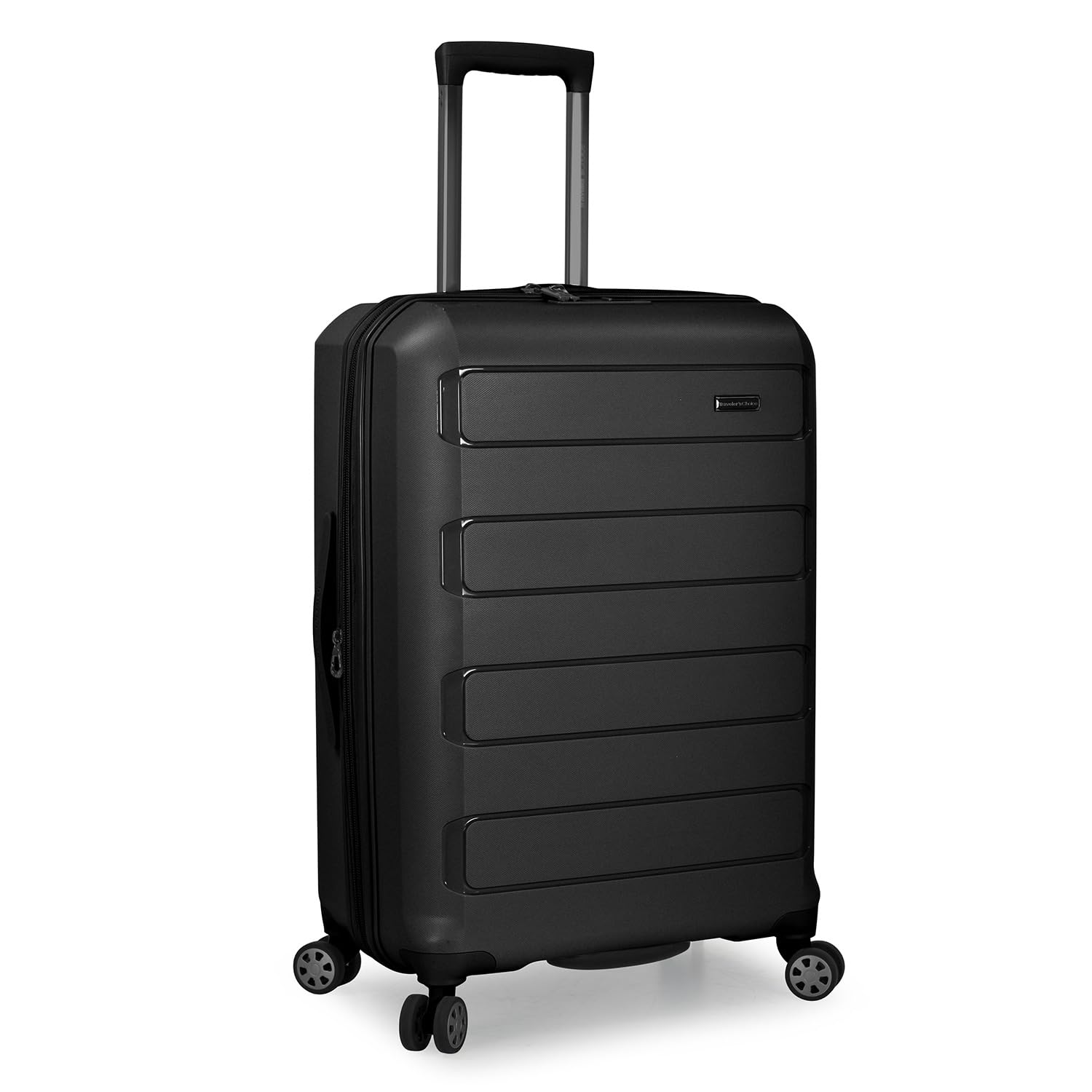 Traveler's Choice Pagosa Durable Expandable Hardshell Spinner Suitcase - Black Check-in Luggage for Air Travel & Business Trips