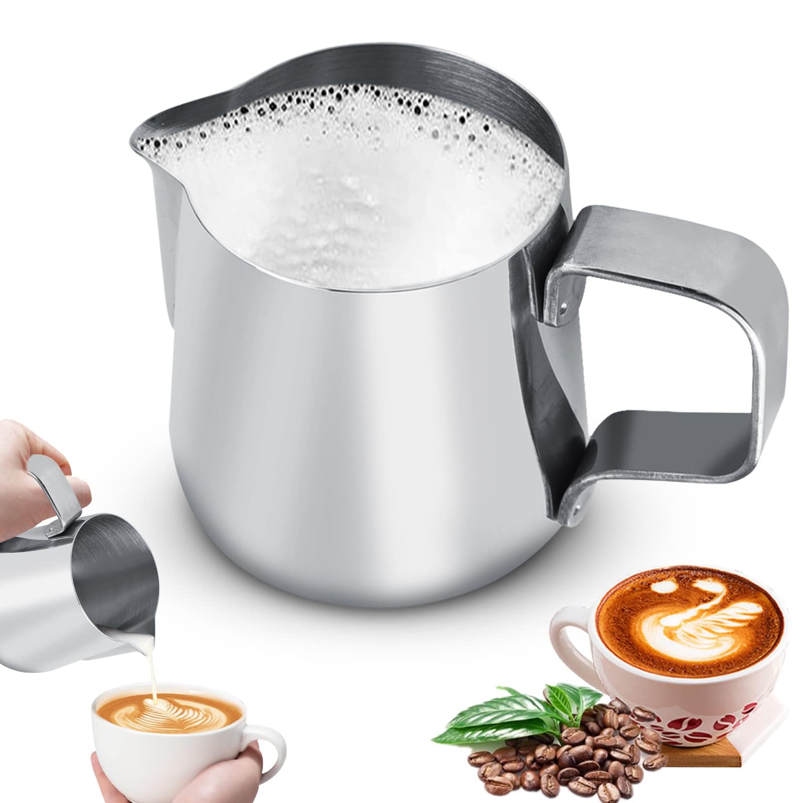 Stainless Steel Milk Frothing Pitcher 6.8oz/200ml - Barista Grade Latte & Cappuccino Frother Cup for Coffee, Espresso, Steamed Milk - Perfect for Home Baristas & Coffee Shops